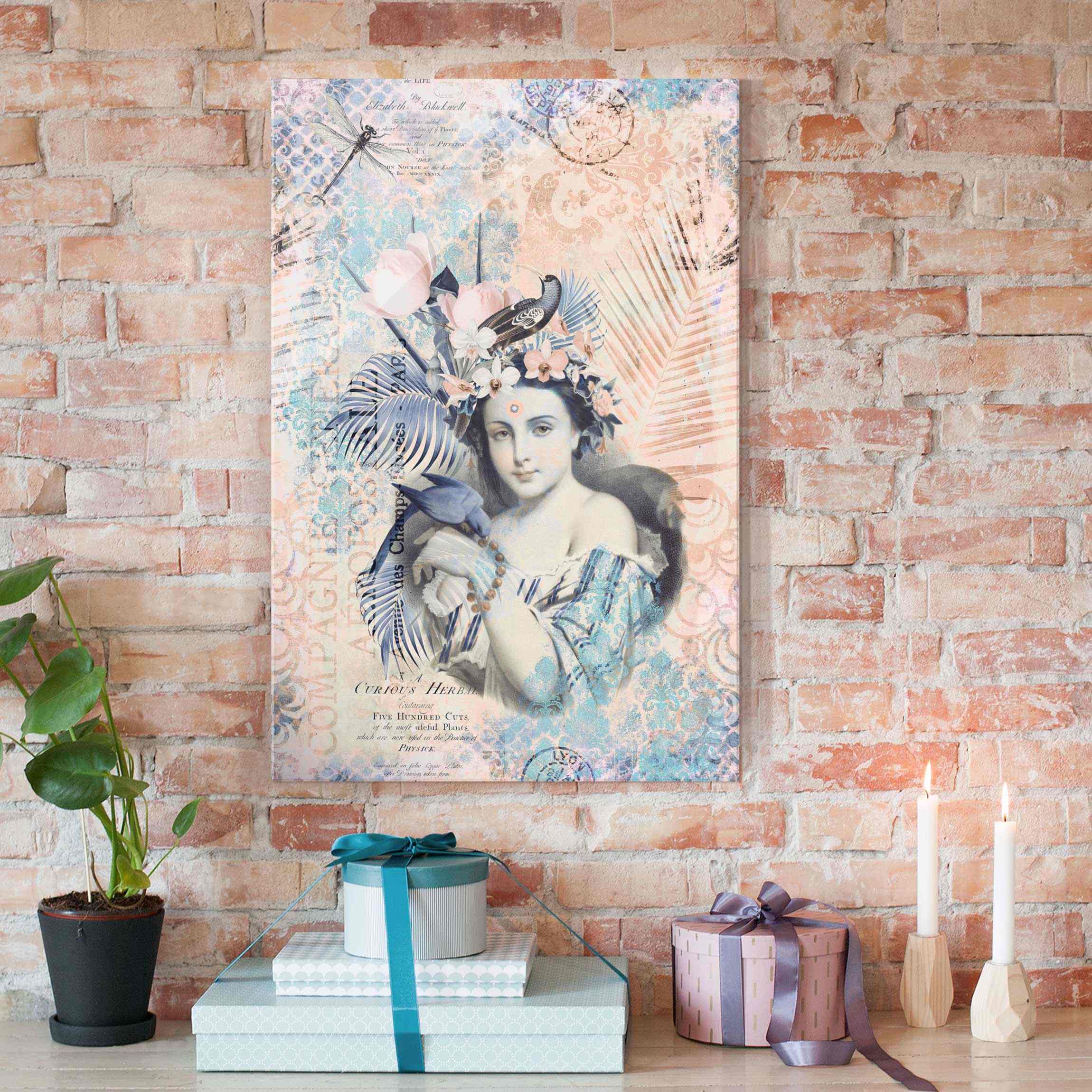 Glasbild Vintage Collage - Exotische Schönheit