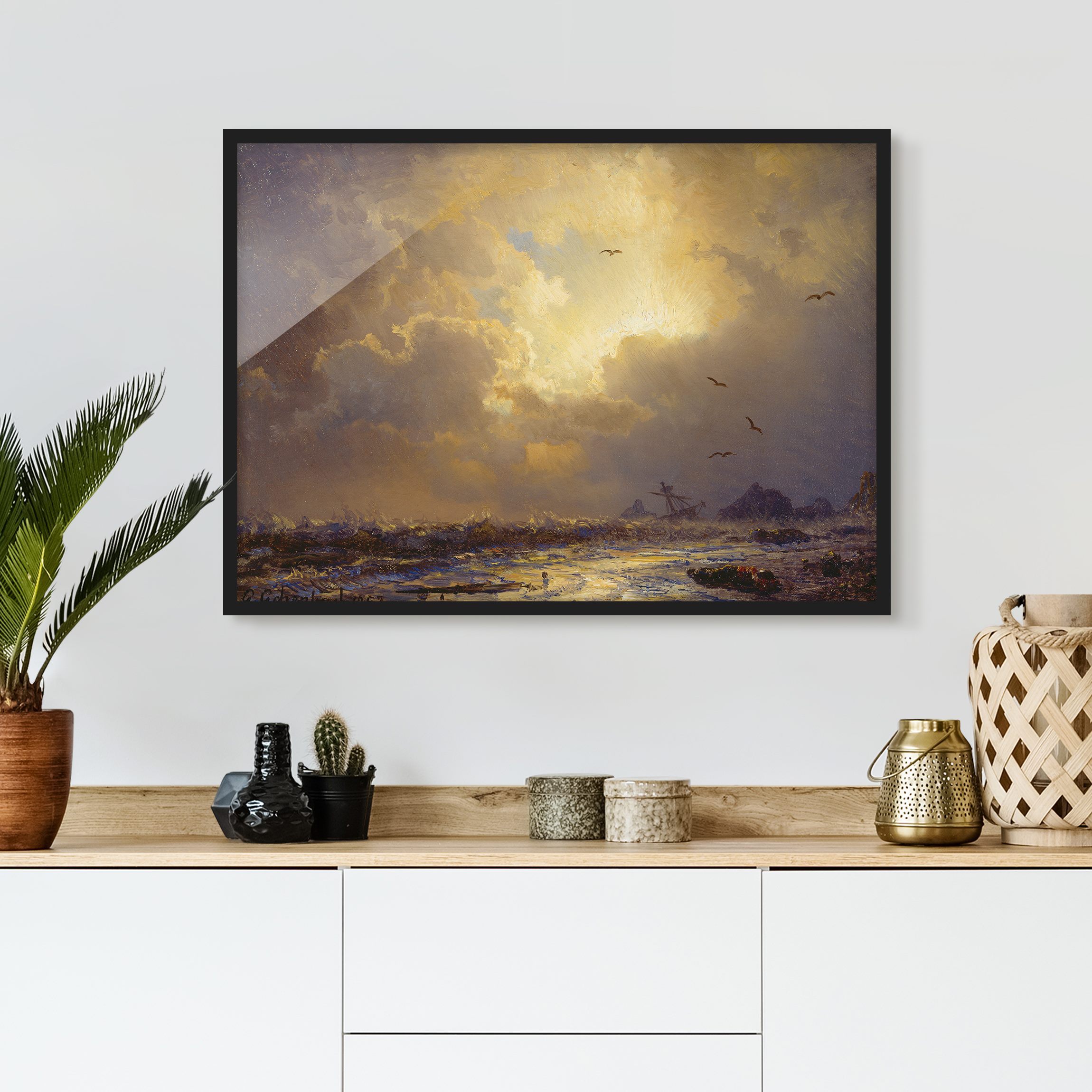 Bild mit Rahmen - Querformat Andreas Achenbach - Nach dem Sturm