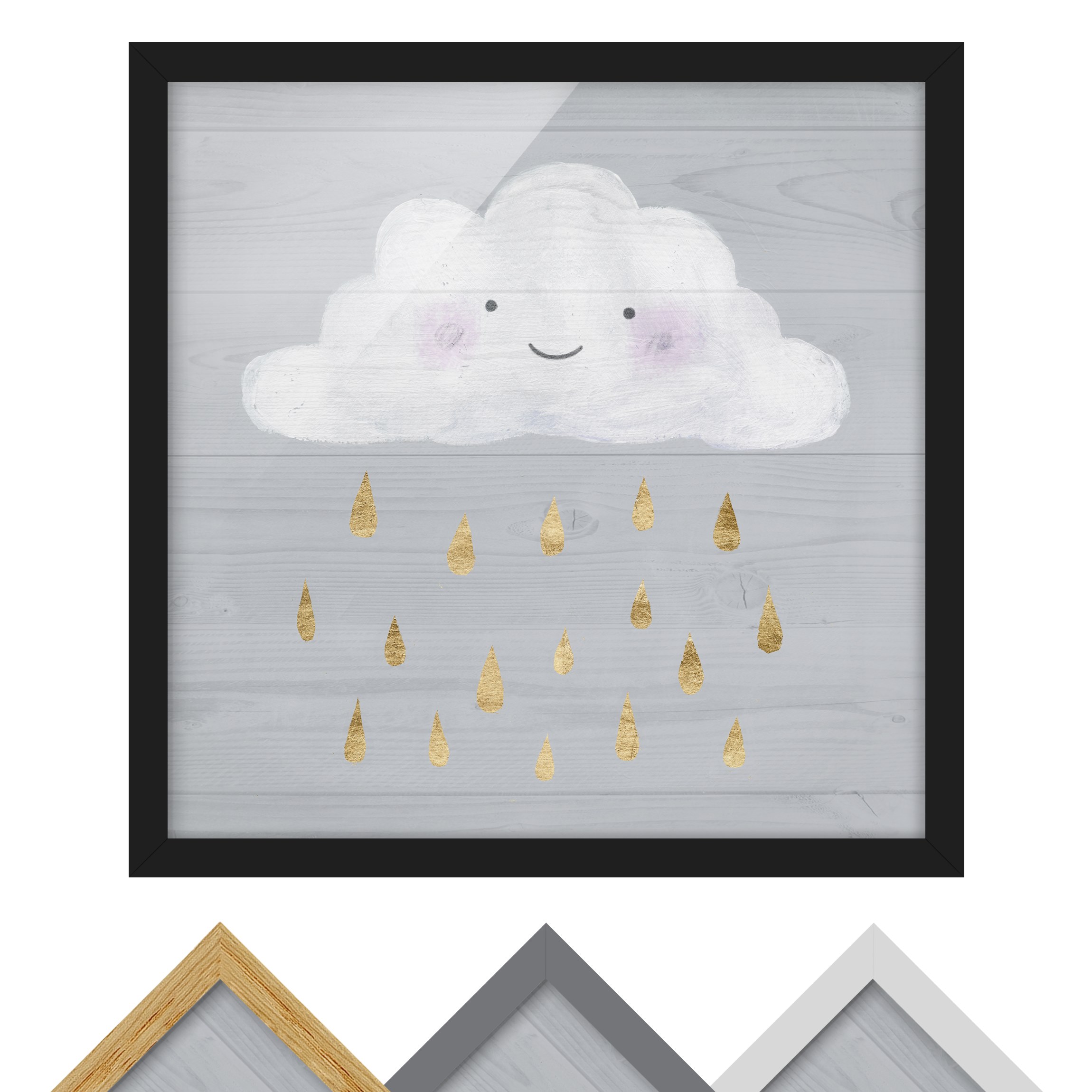 Bild mit Rahmen - Quadrat Wolke mit goldenen Regentropfen