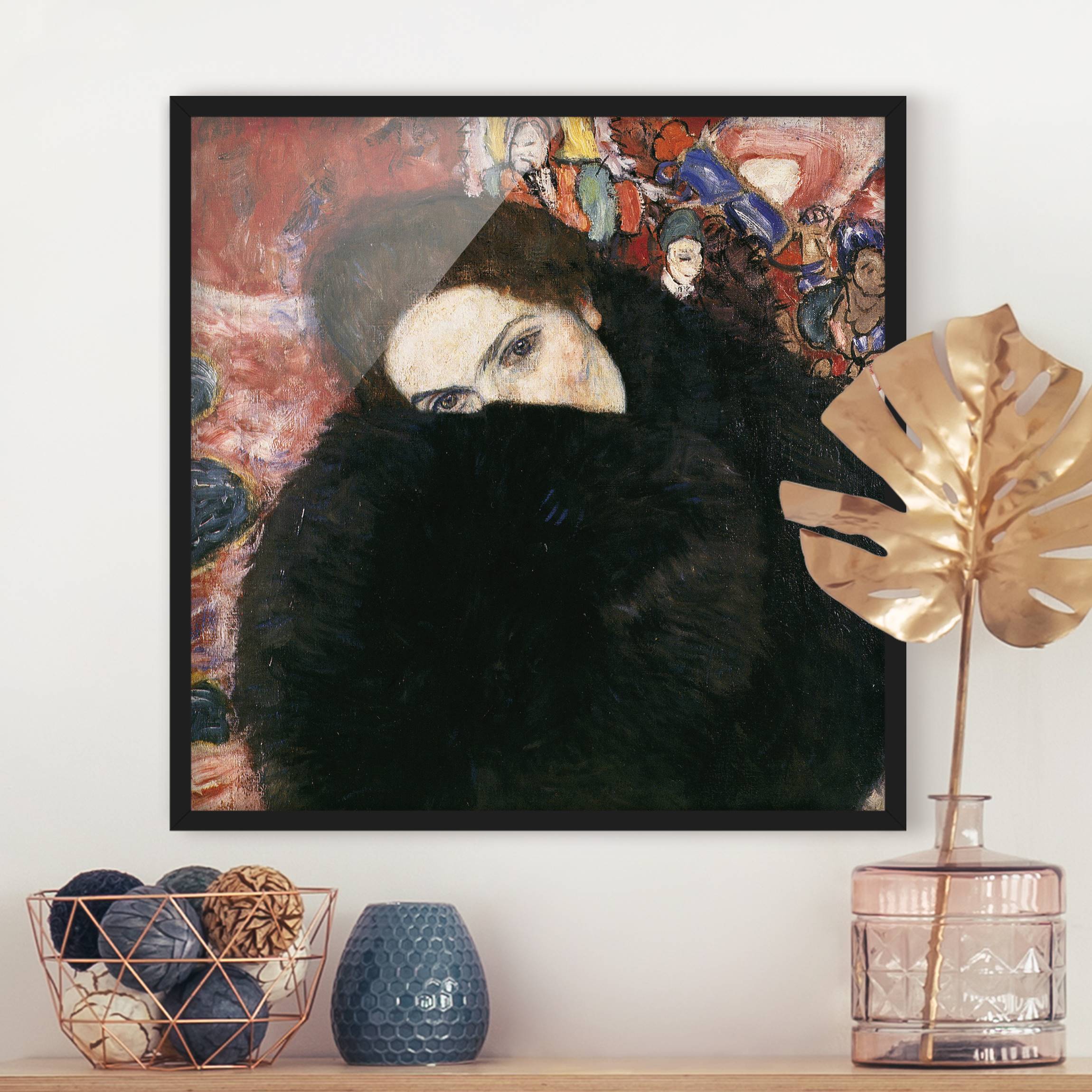 Bild mit Rahmen - Quadrat Gustav Klimt - Dame mit Muff