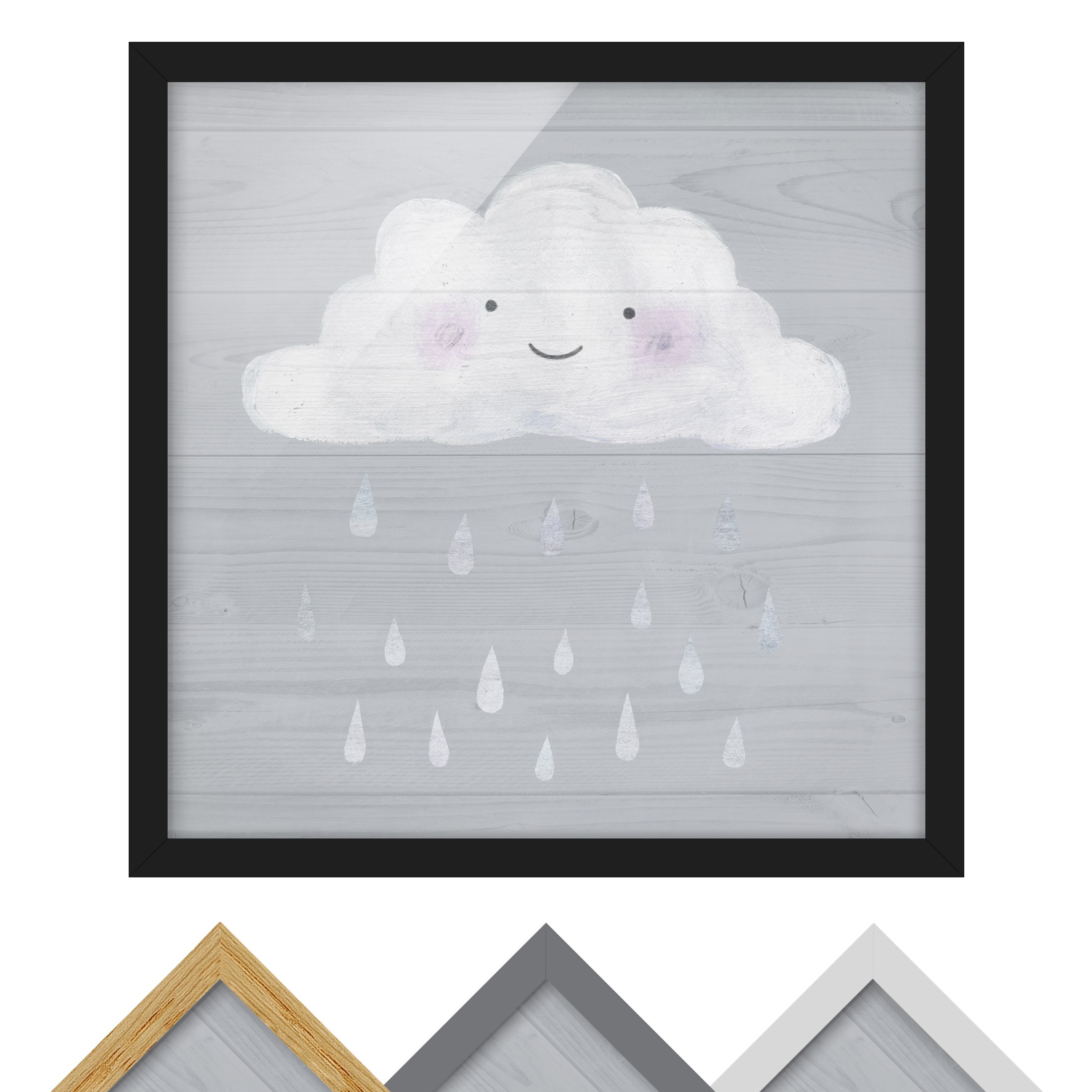 Bild mit Rahmen - Quadrat Wolke mit silbernen Regentropfen