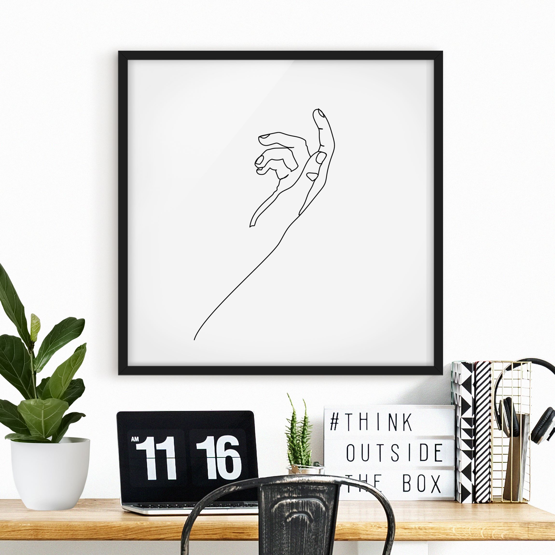 Bild mit Rahmen Fragende Hand Line Art