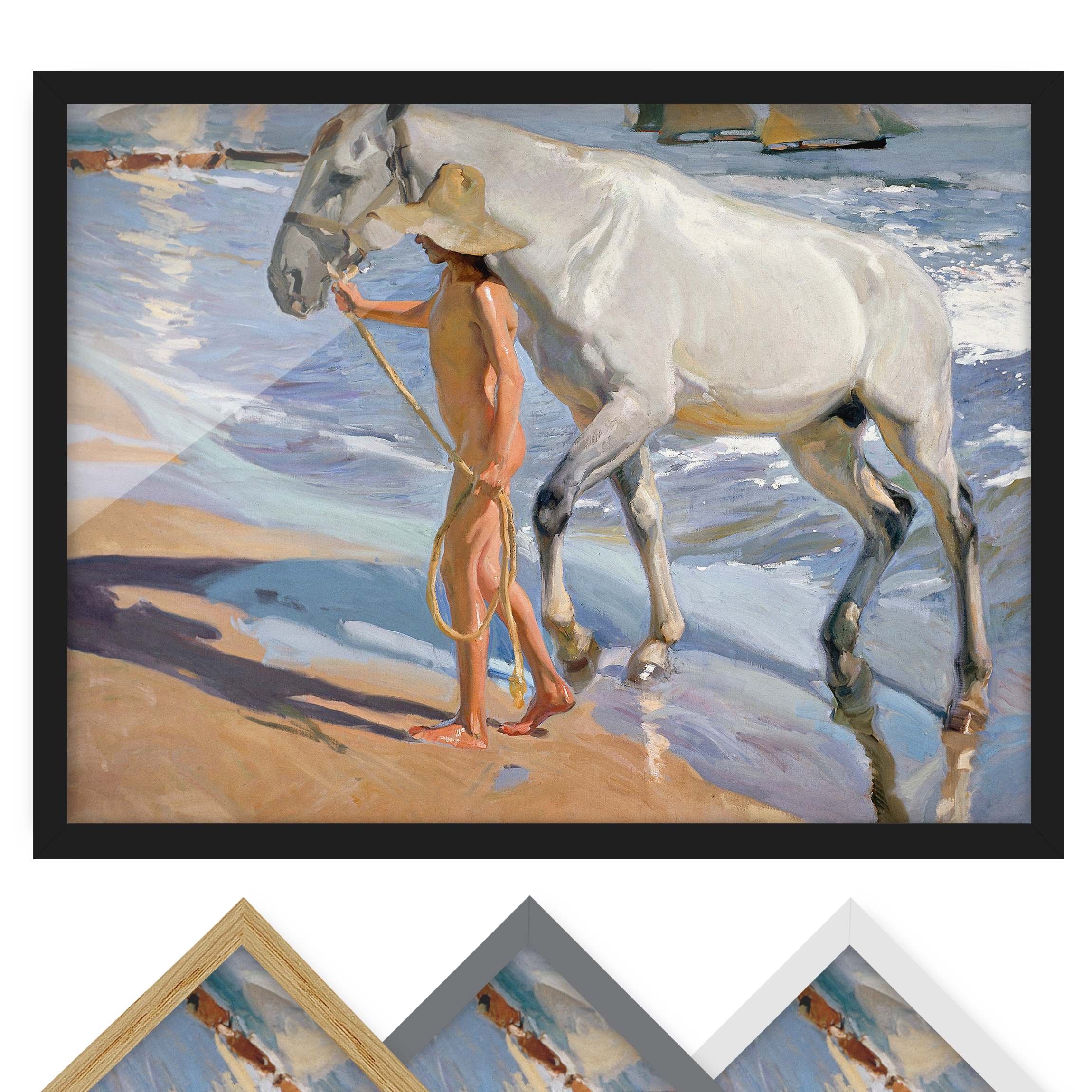 Kunstdruck mit Rahmen Joaquin Sorolla - Das Bad des Pferdes