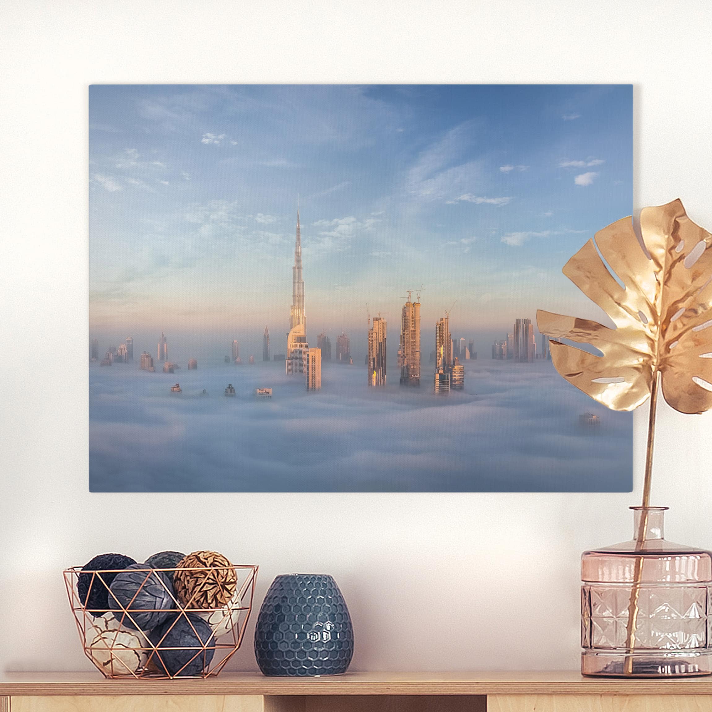 Leinwandbild - Querformat Dubai über den Wolken