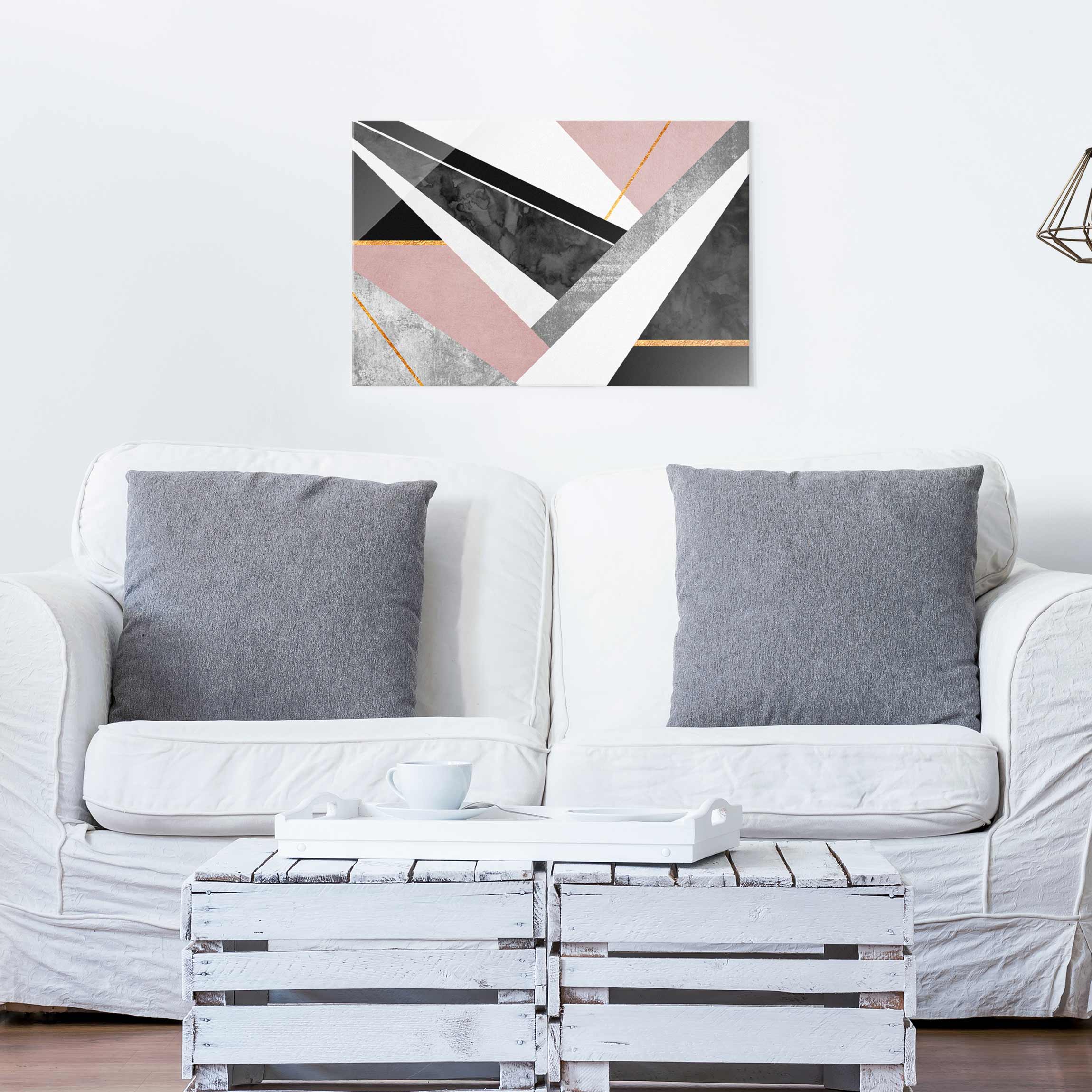 Glasbild - Querformat Schwarz Weiß Geometrie mit Gold