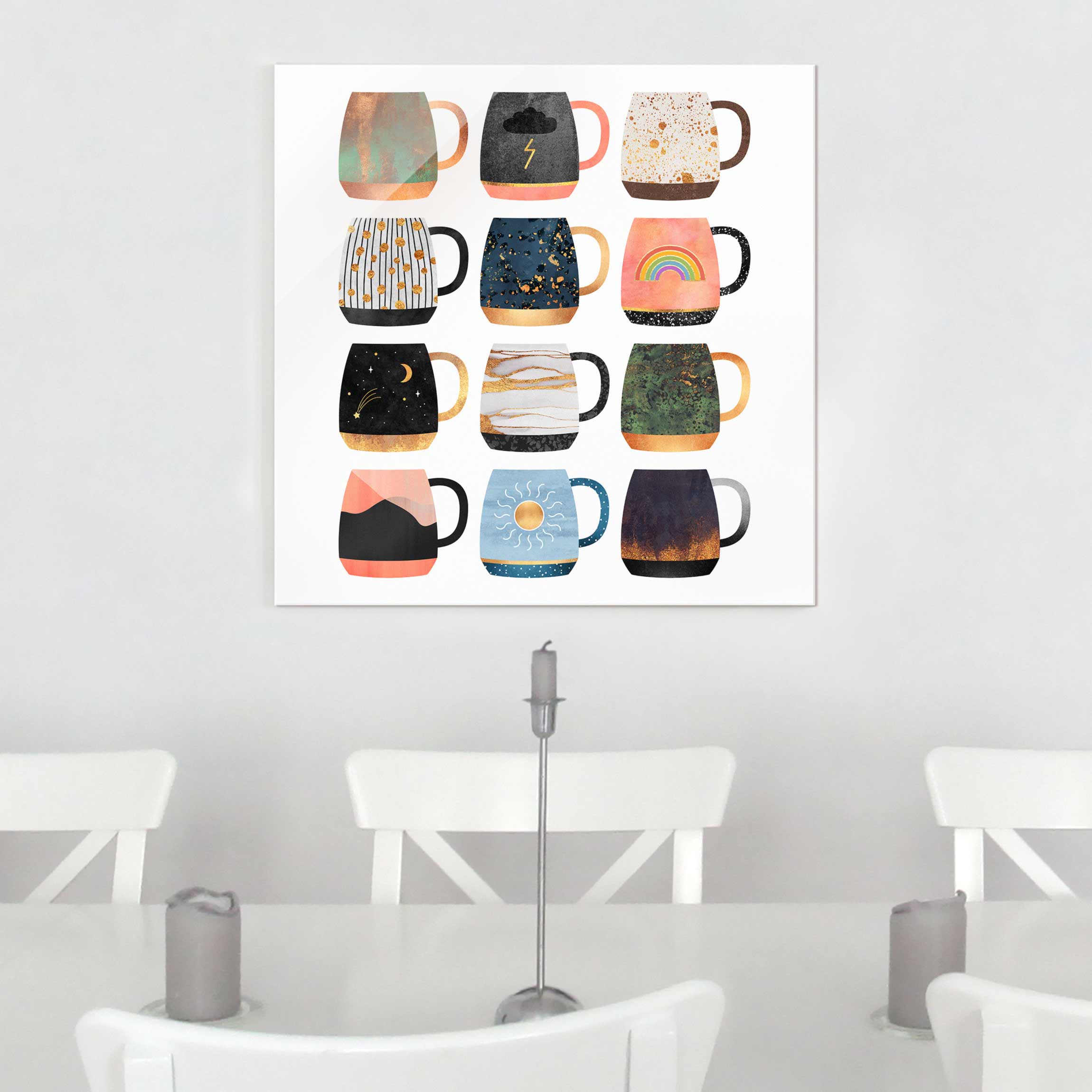 Glasbild - Quadrat Lieblingstassen mit Gold
