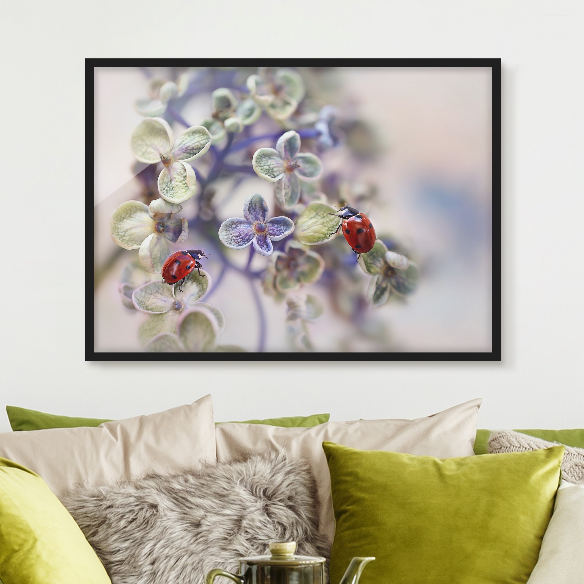 Bild mit Rahmen - Querformat Marienkäfer im Garten
