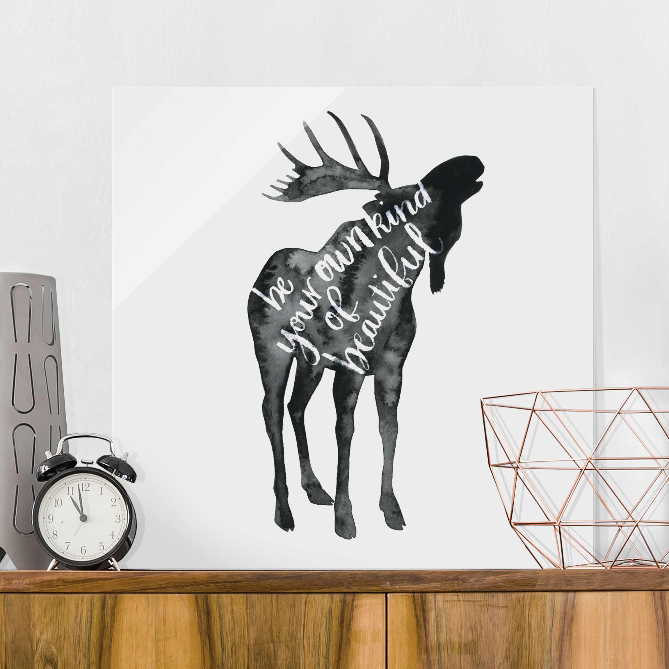 Glasbild - Quadrat Tiere mit Weisheit - Elch