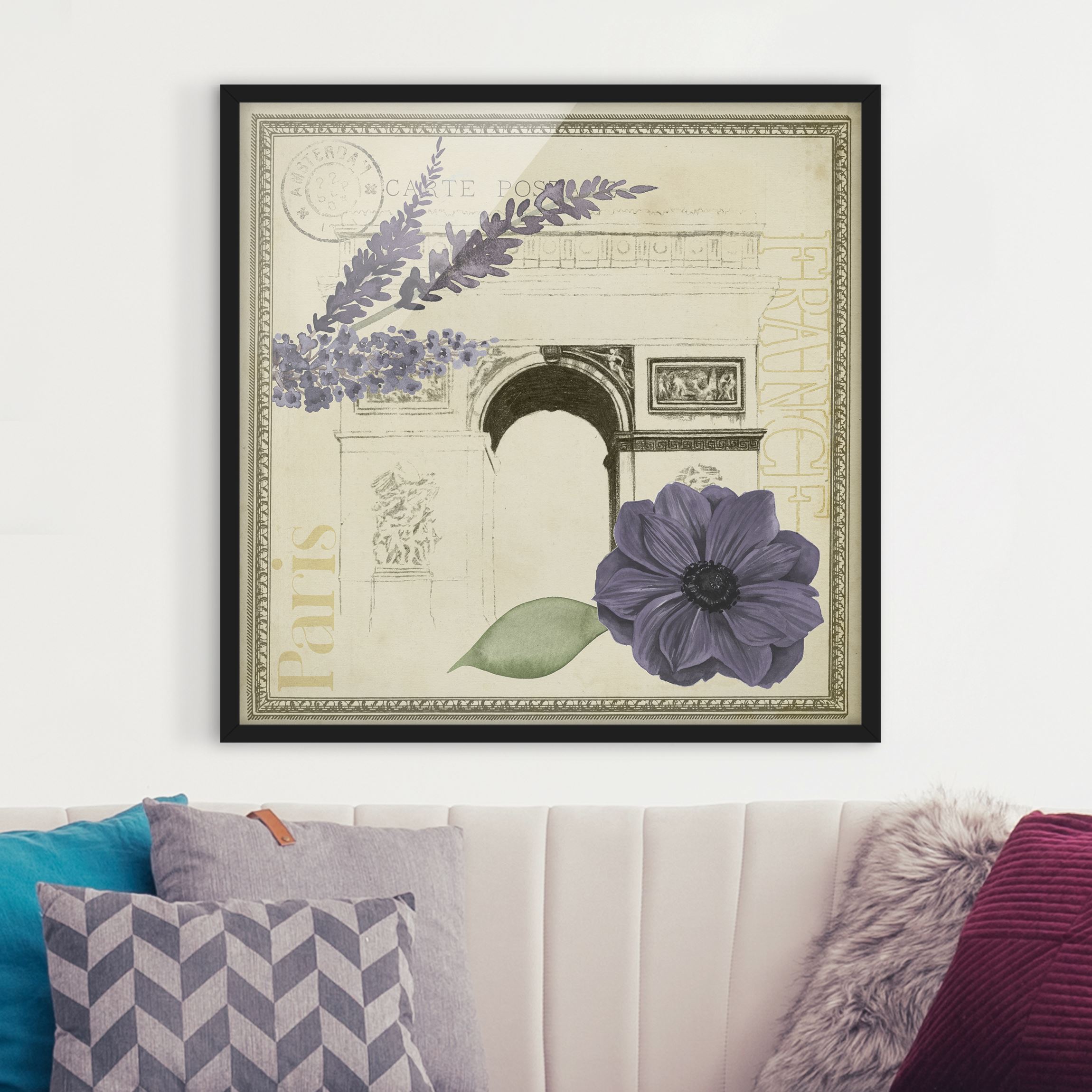 Blumen Bild mit Rahmen Paris Collage Arc de Triomphe