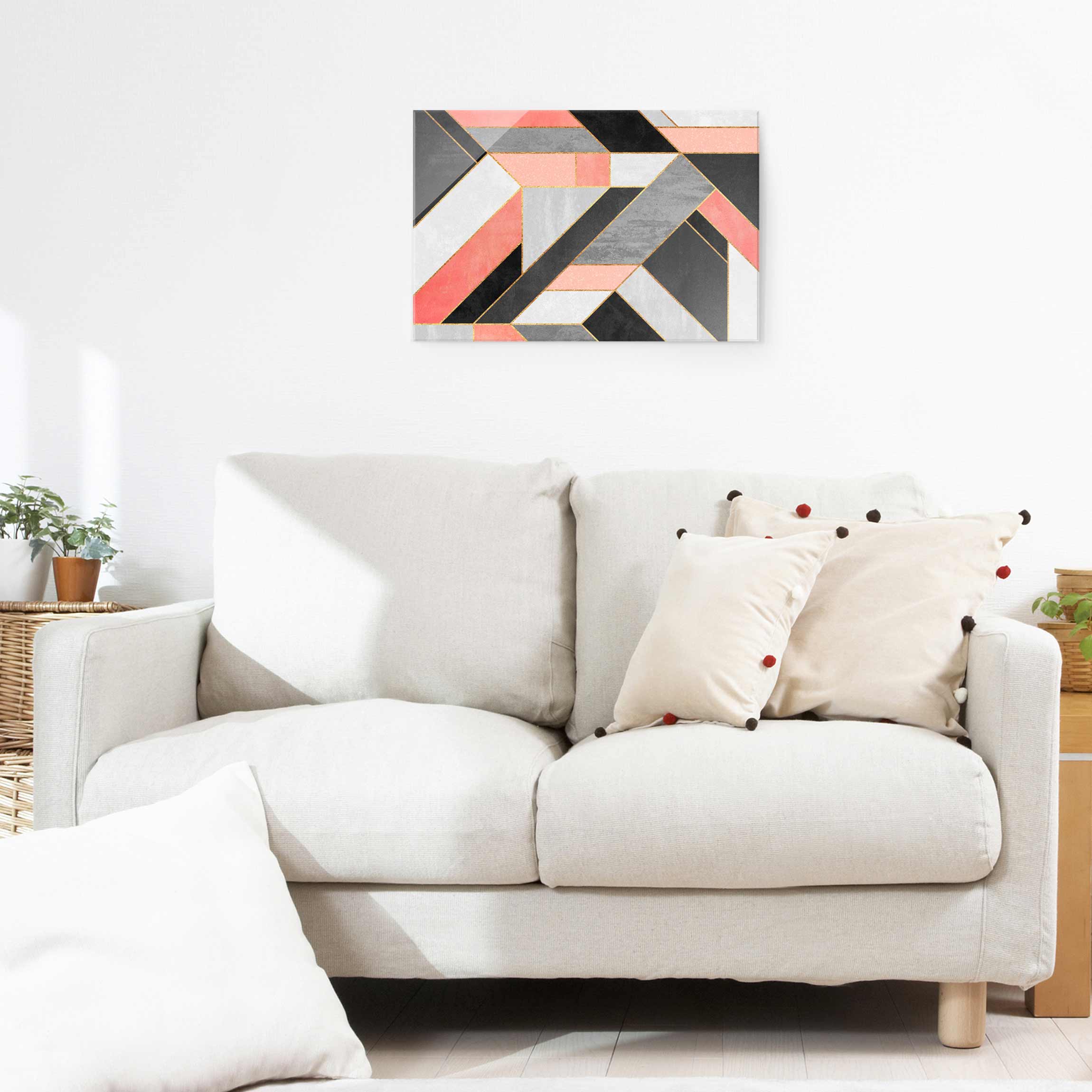 Glasbild - Querformat Geometrie Rosa und Gold