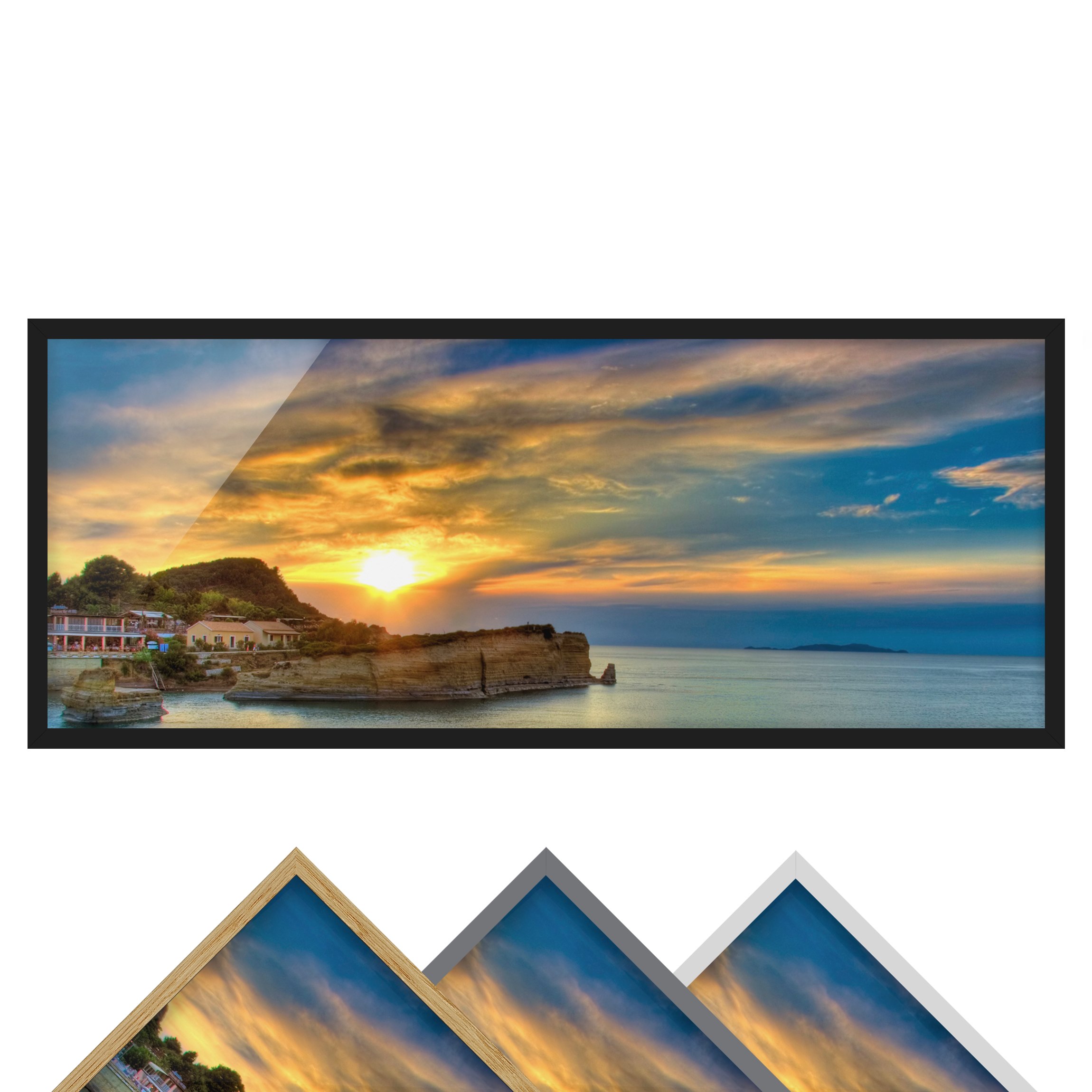 Bild mit Rahmen - Panorama Sonnenuntergang über Korfu