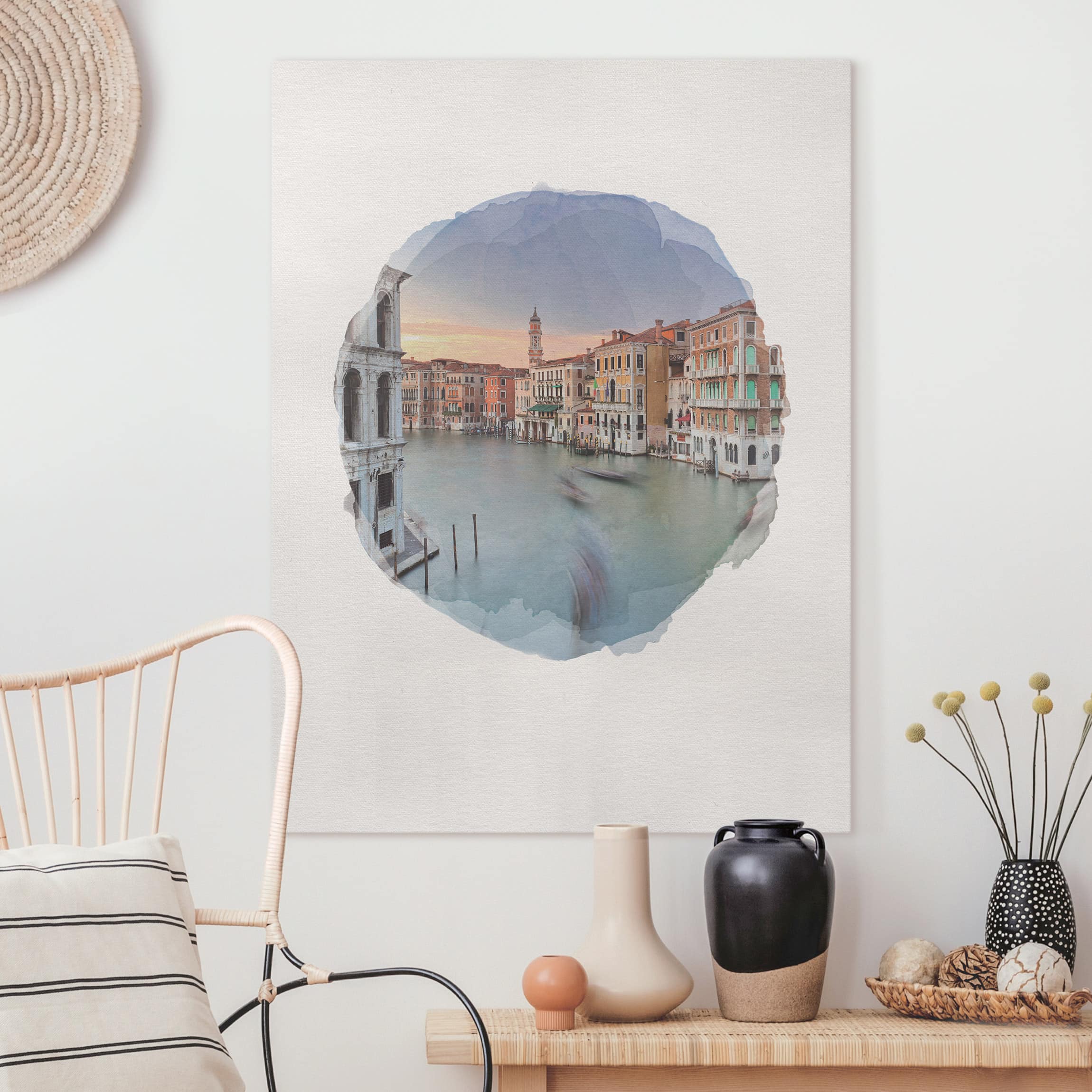 Leinwandbild Wasserfarben - Canale Grande Blick von der Rialtobrücke Venedig