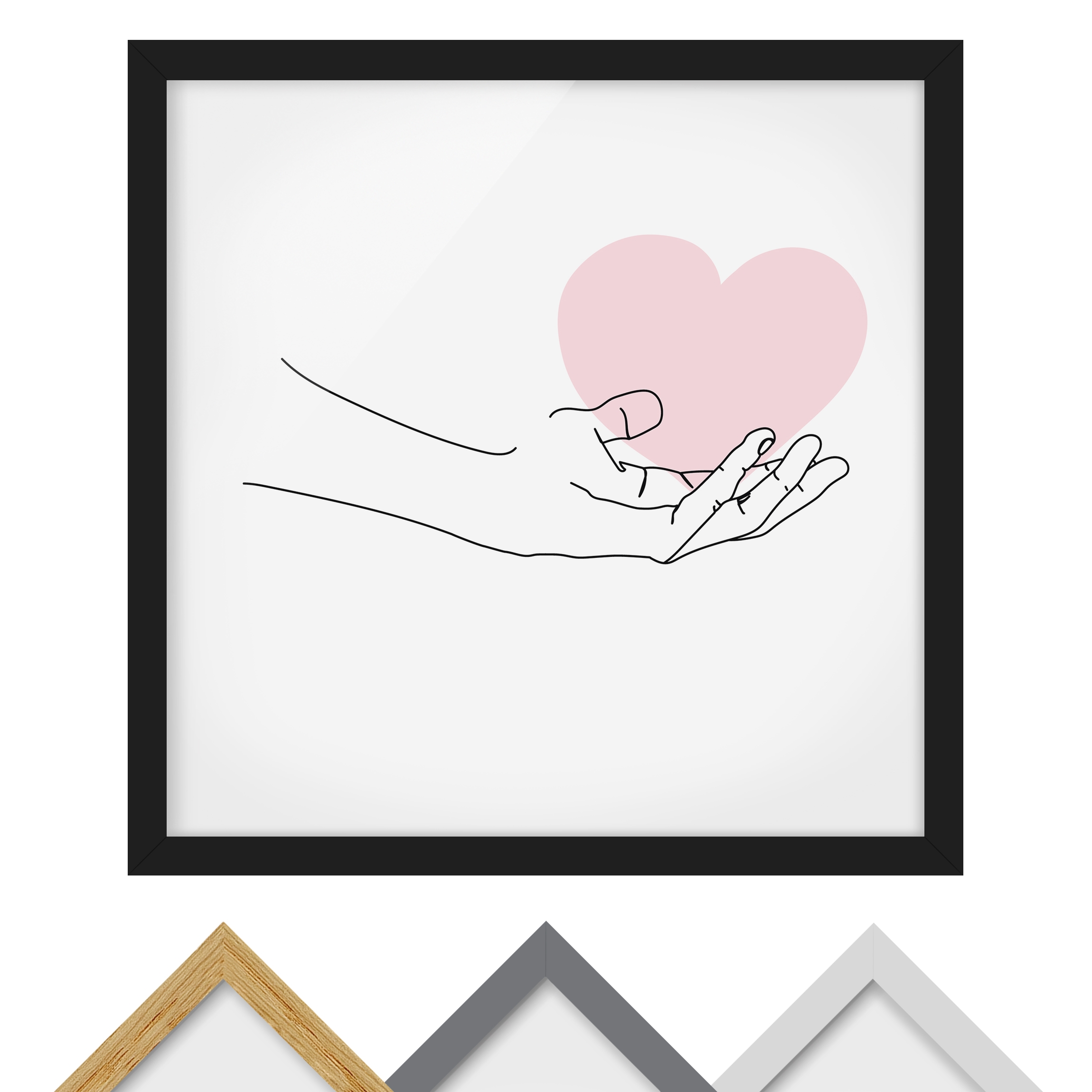 Bild mit Rahmen - Quadrat Hand mit Herz Line Art