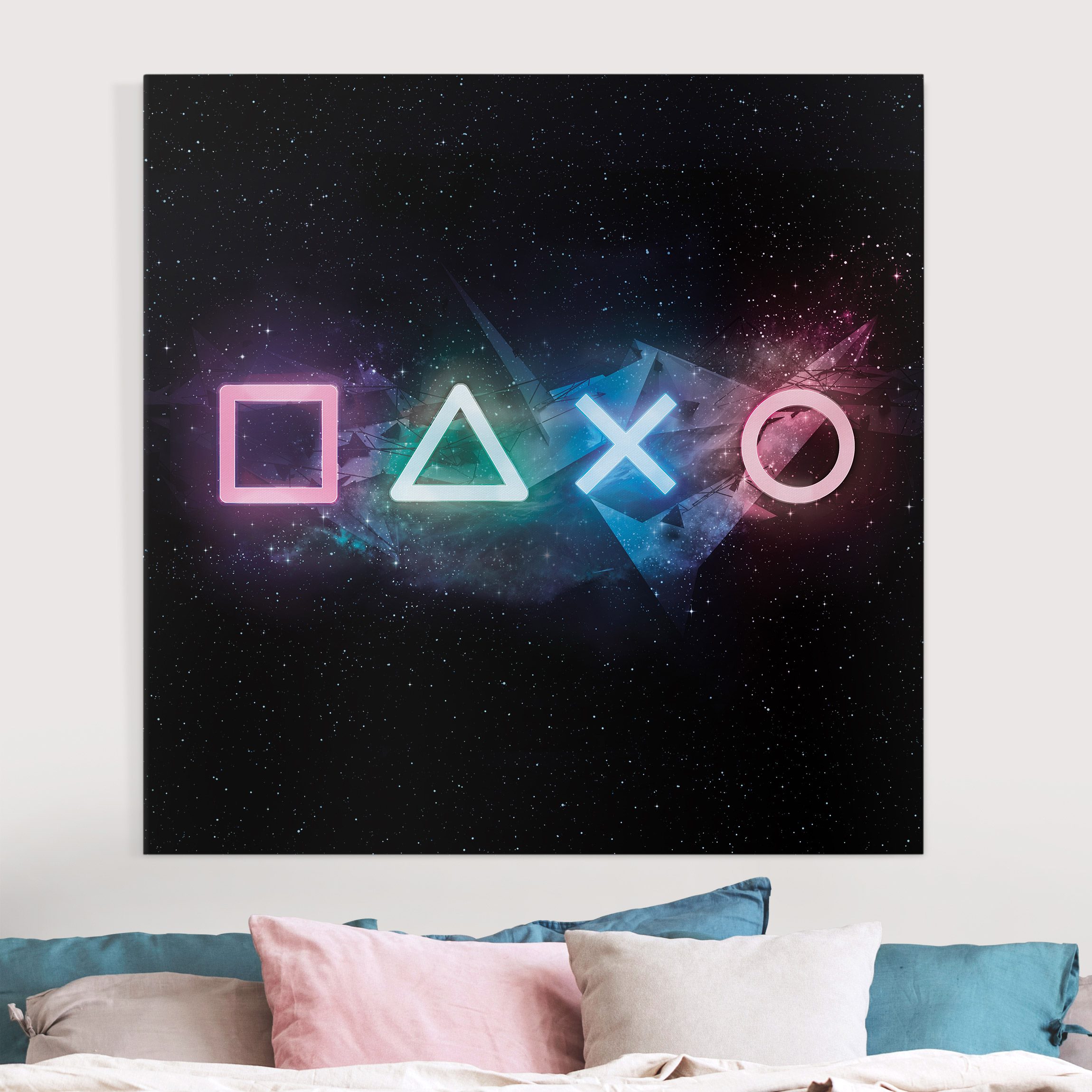 Leinwandbild Controller Symbole in ferner Galaxie