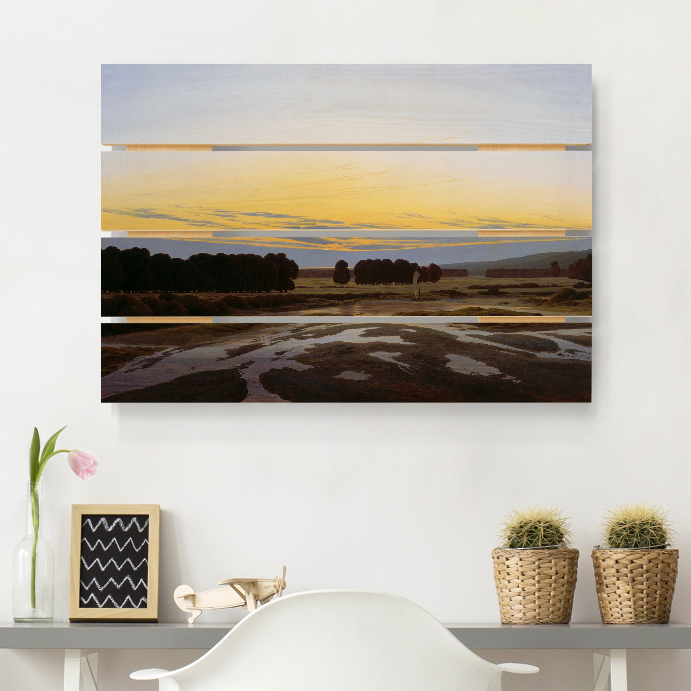 Holzbild Plankenoptik - Querformat Caspar David Friedrich - Das grosse Gehege