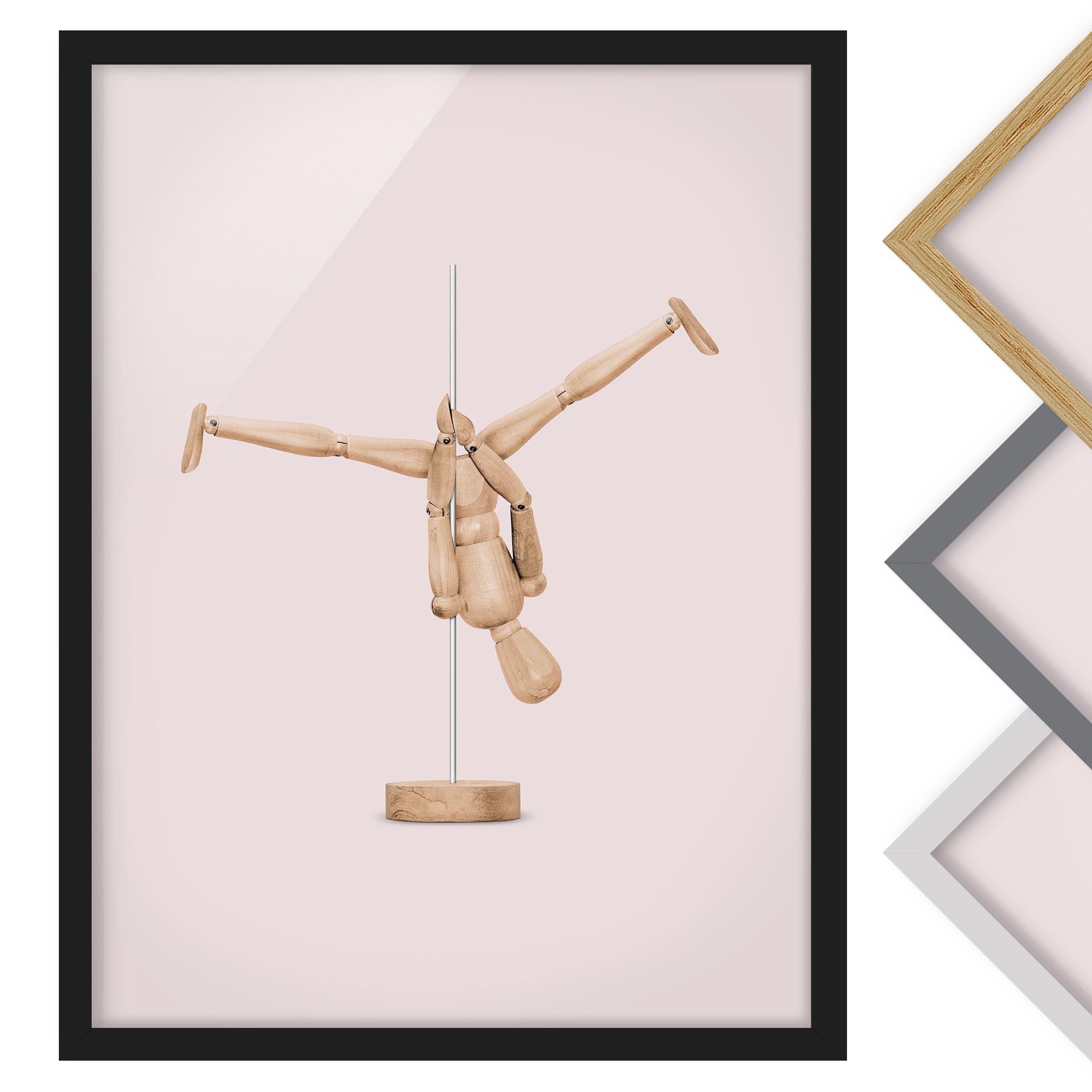 Bild mit Rahmen Poledance mit Holzfigur