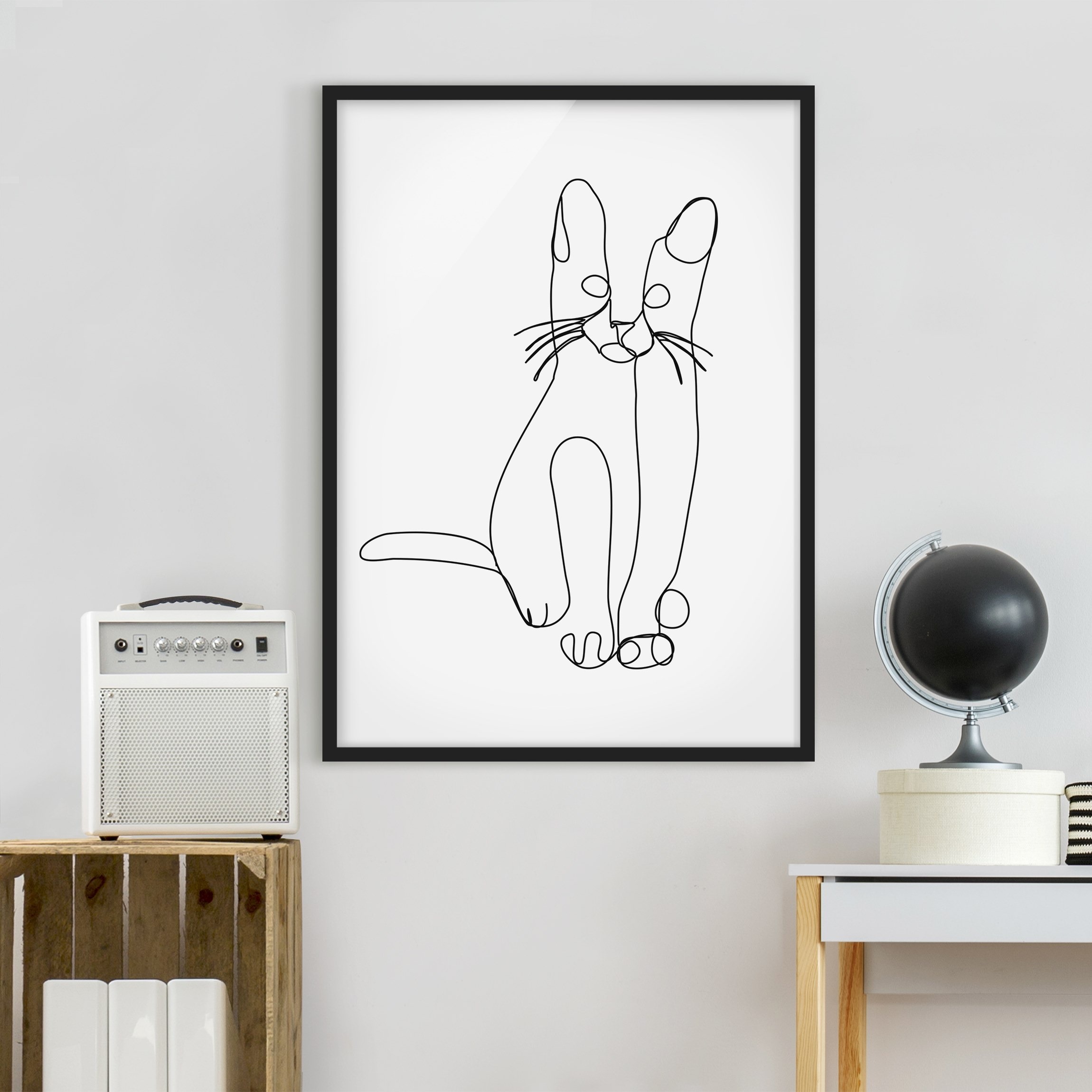Bild mit Rahmen - Hochformat Katze Line Art