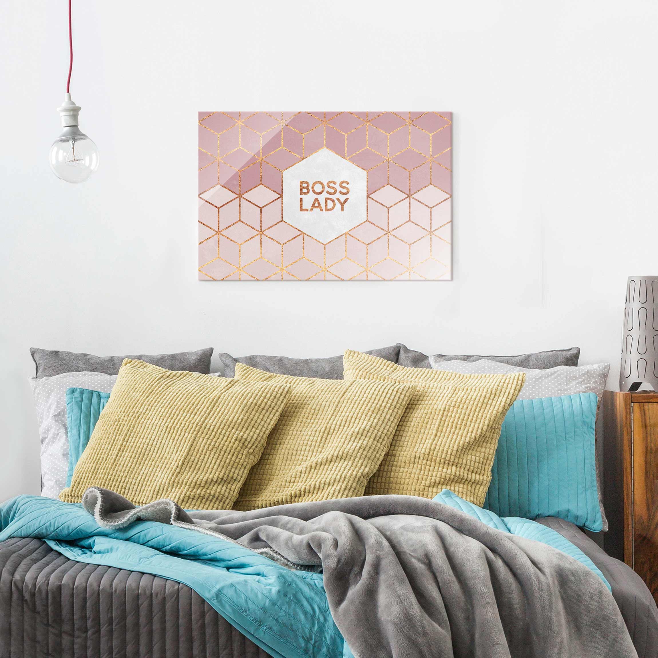 Glasbild - Querformat Boss Lady Sechsecke Rosa