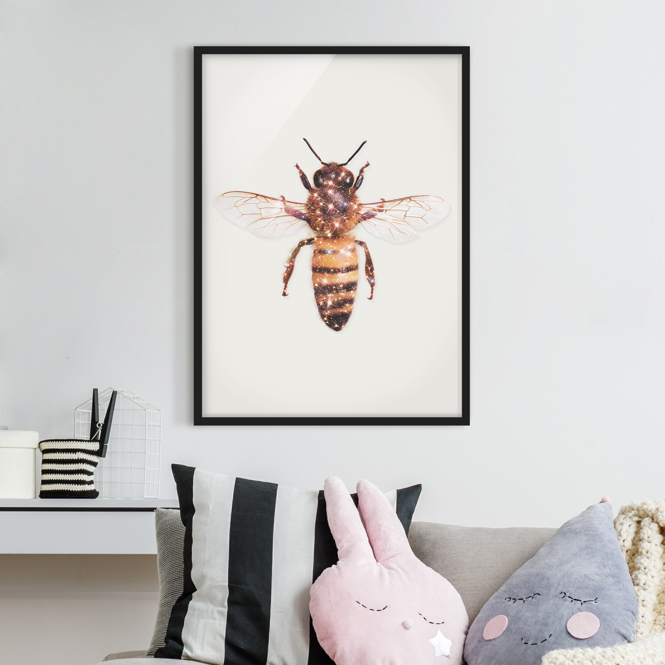 Bild mit Rahmen - Hochformat Biene mit Glitzer