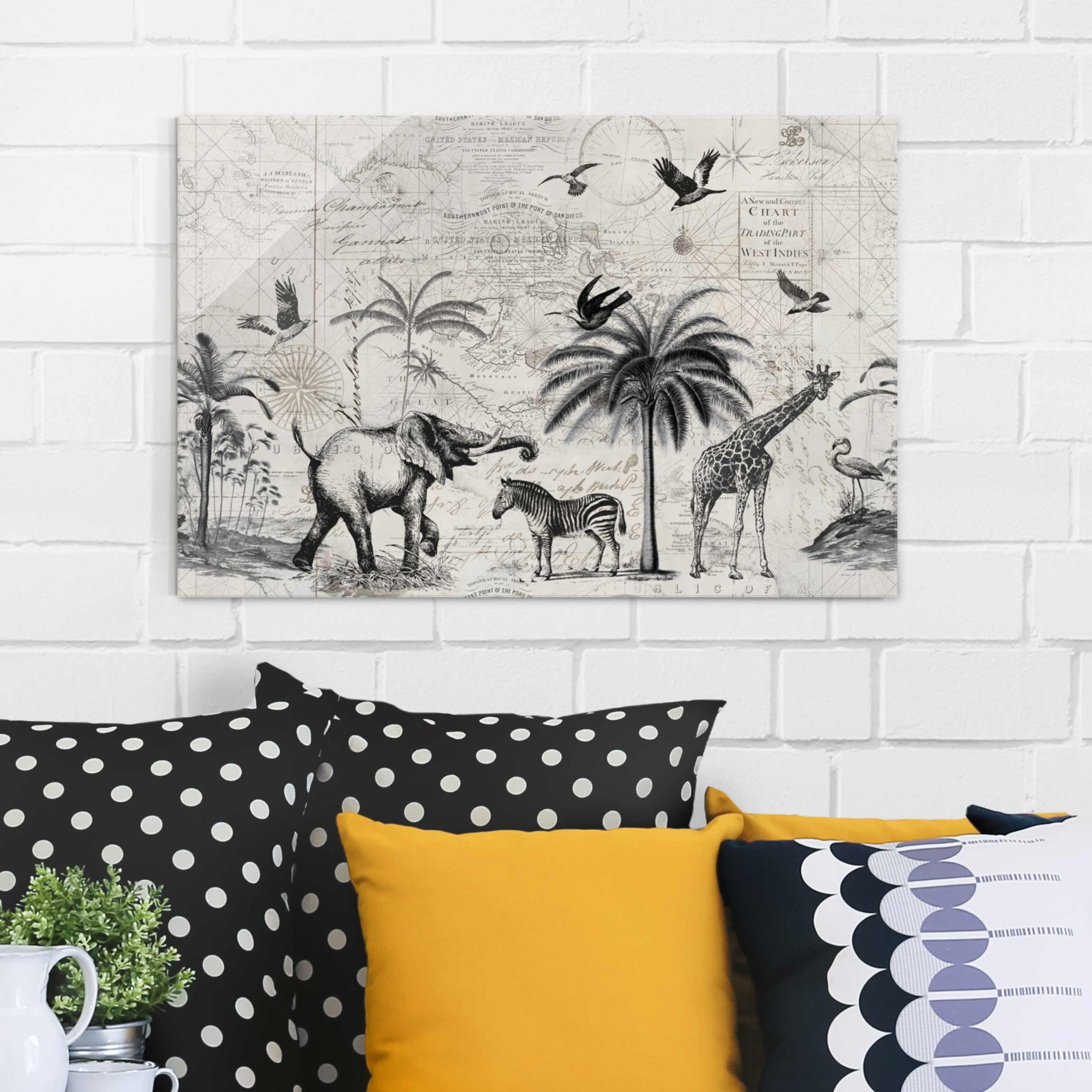 Glasbild - Querformat Vintage Collage - Exotische Landkarte