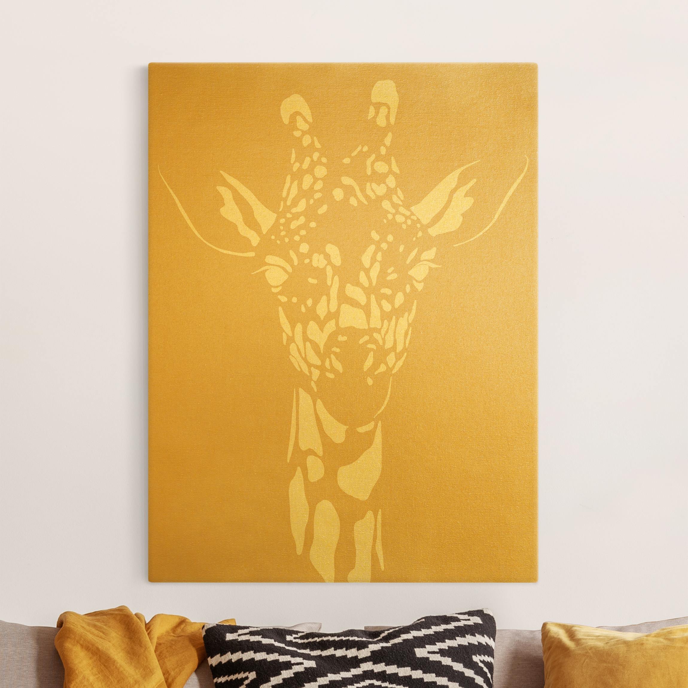 Leinwandbild Gold Safari Tiere - Portrait Giraffe Beige