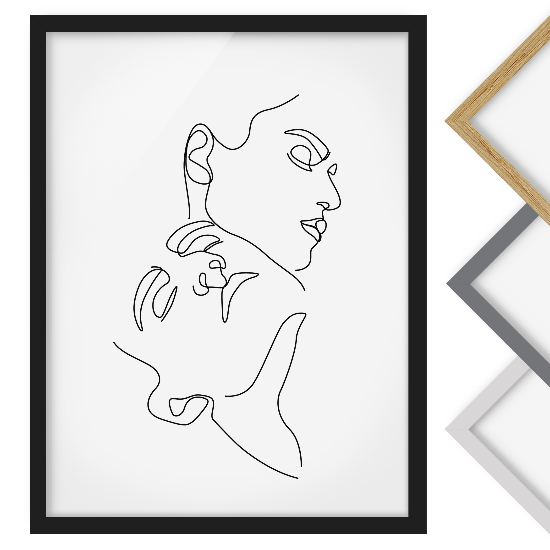 Gerahmtes Bild Line Art Frauen Gesichter Weiß