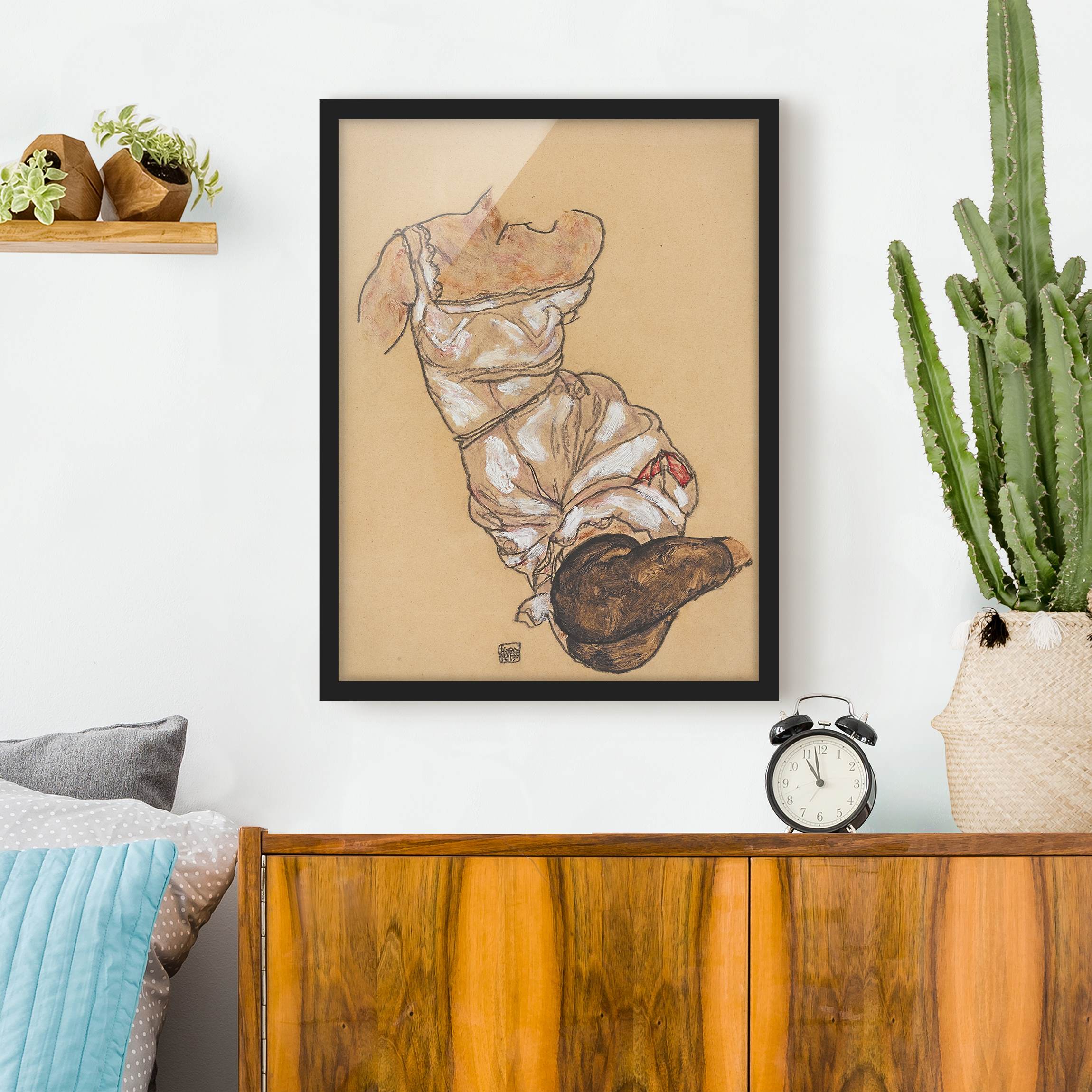 Kunstdruck mit Rahmen Egon Schiele - Weiblicher Torso in Unterwäsche