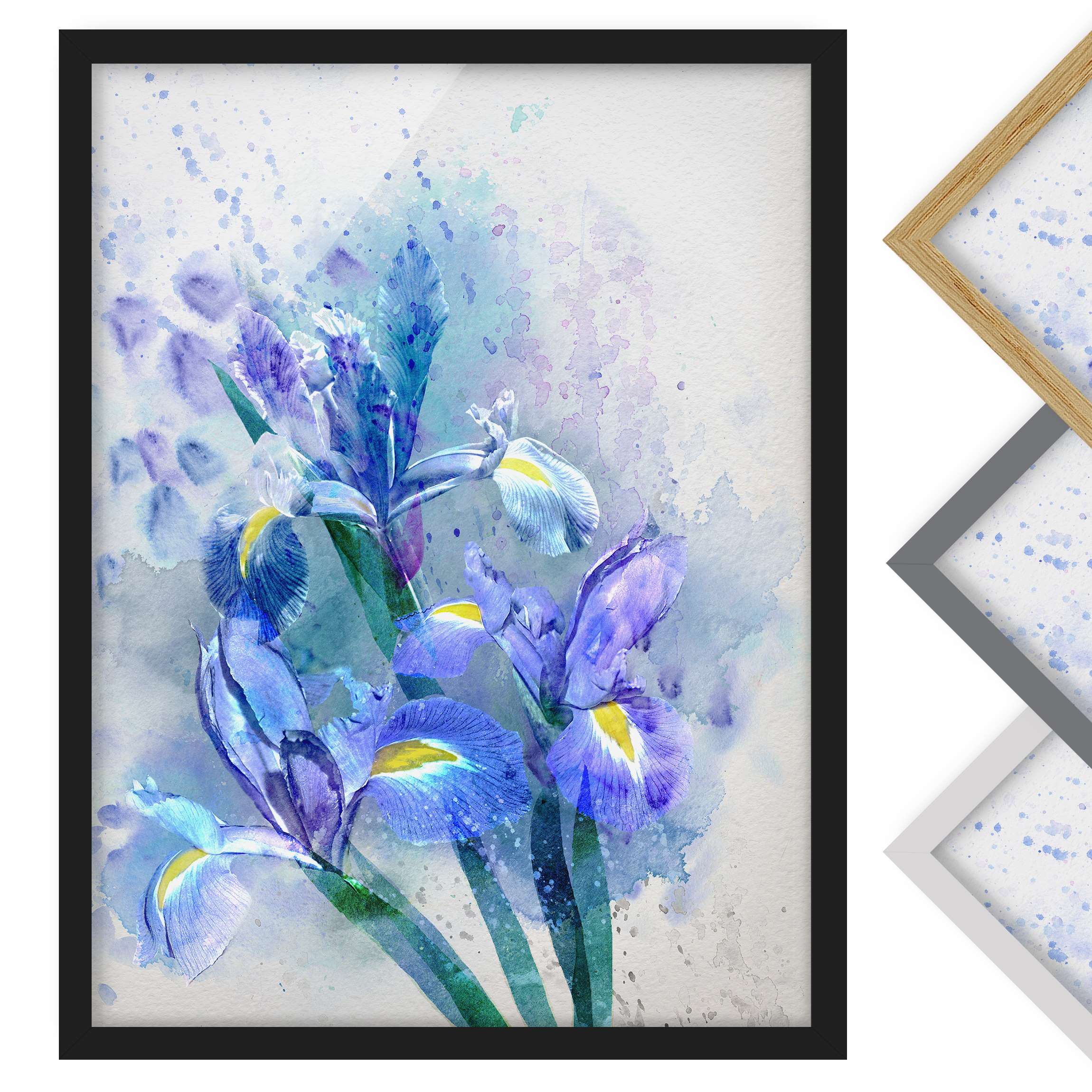 Blumen Bild mit Rahmen Aquarell Blumen Iris