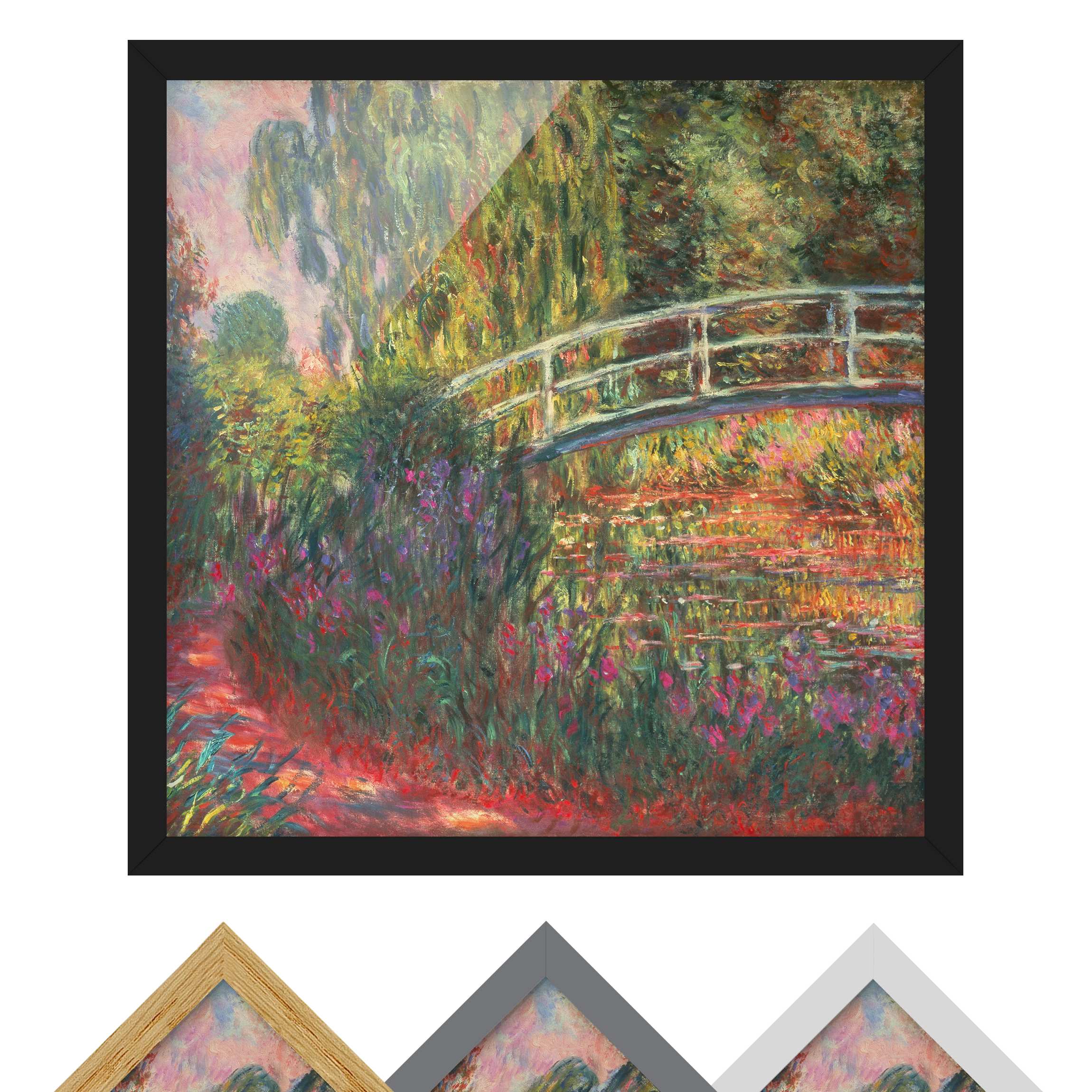 Bild mit Rahmen - Quadrat Claude Monet - Japanische Brücke im Garten von Giverny