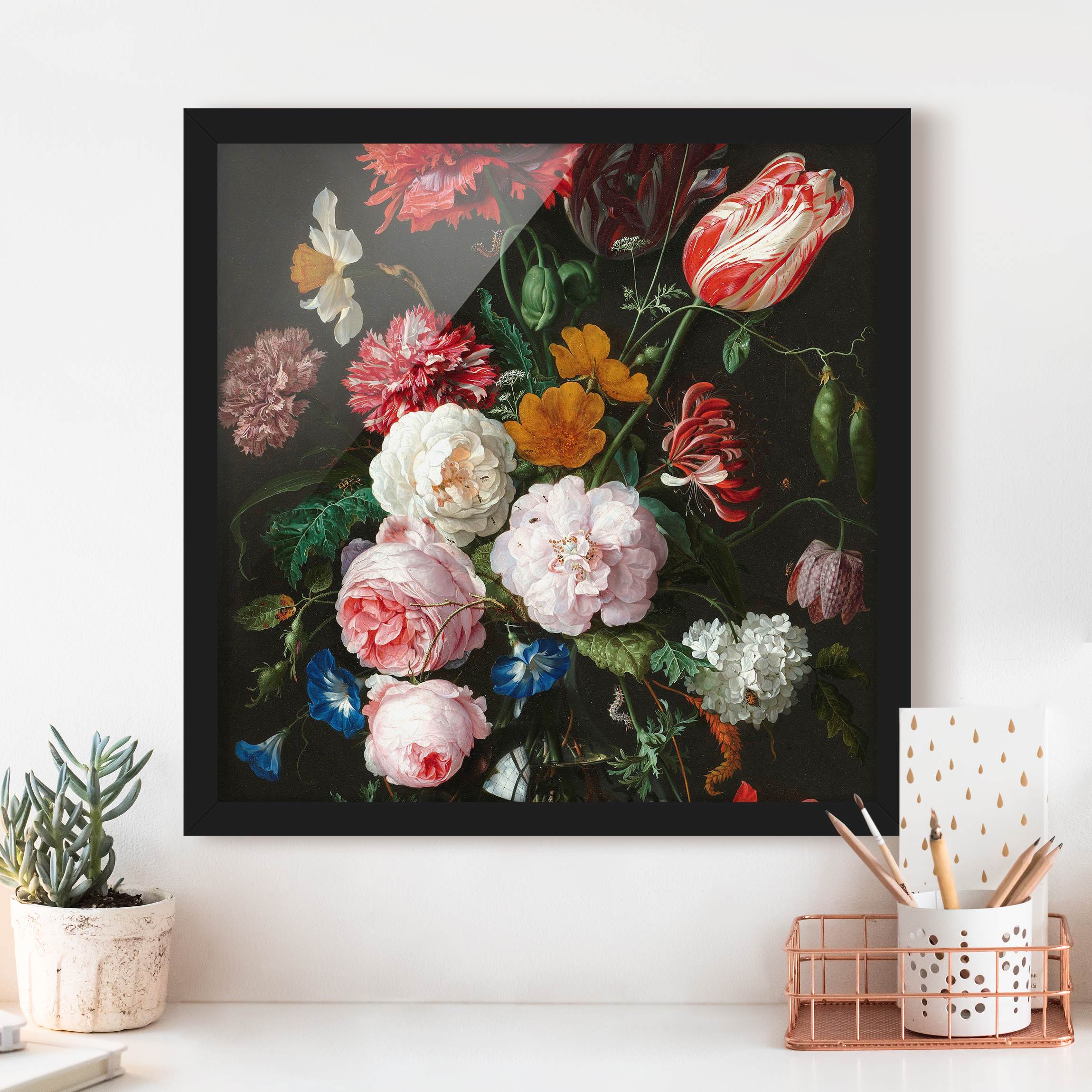 Bild mit Rahmen - Quadrat Jan Davidsz de Heem - Stillleben mit Blumen in einer Glasvase