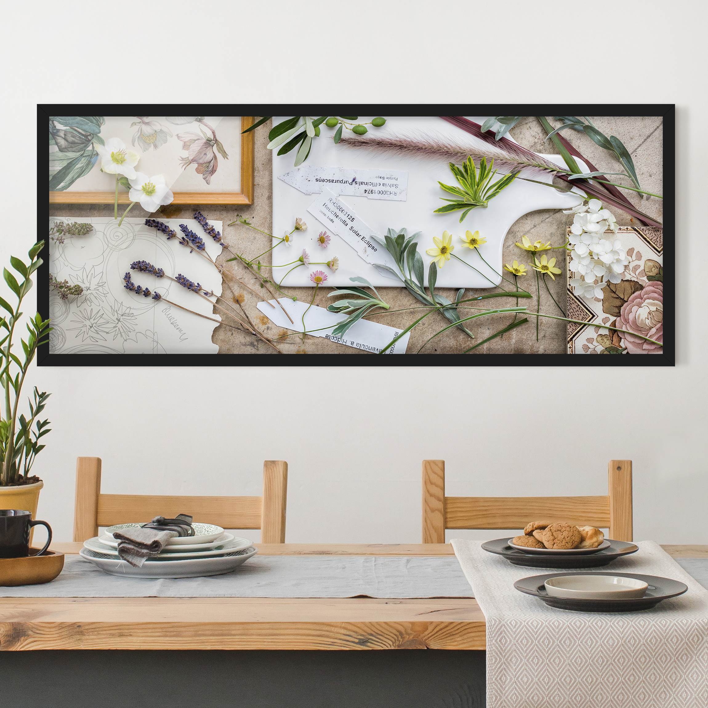 Bild mit Rahmen - Panorama Blumen und Gartenkräuter Vintage