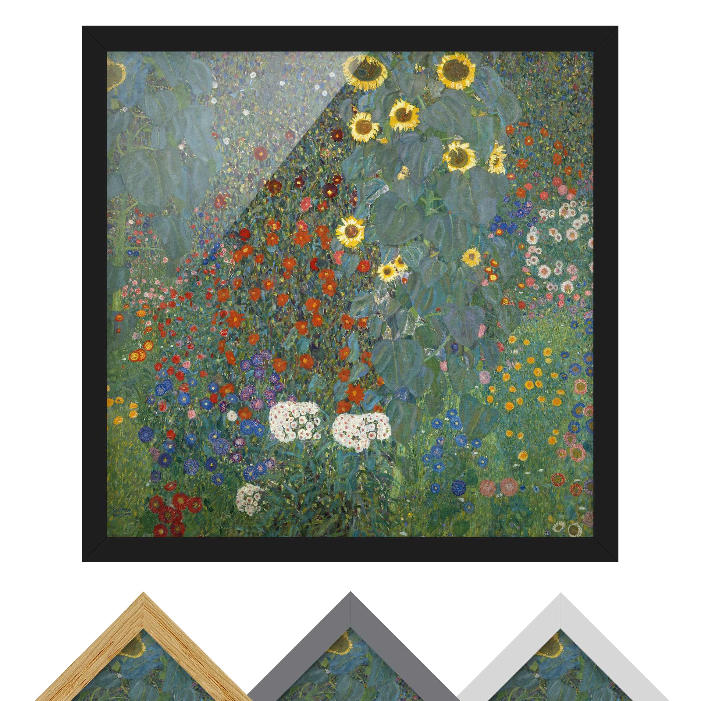 Bild mit Rahmen - Quadrat Gustav Klimt - Garten Sonnenblumen