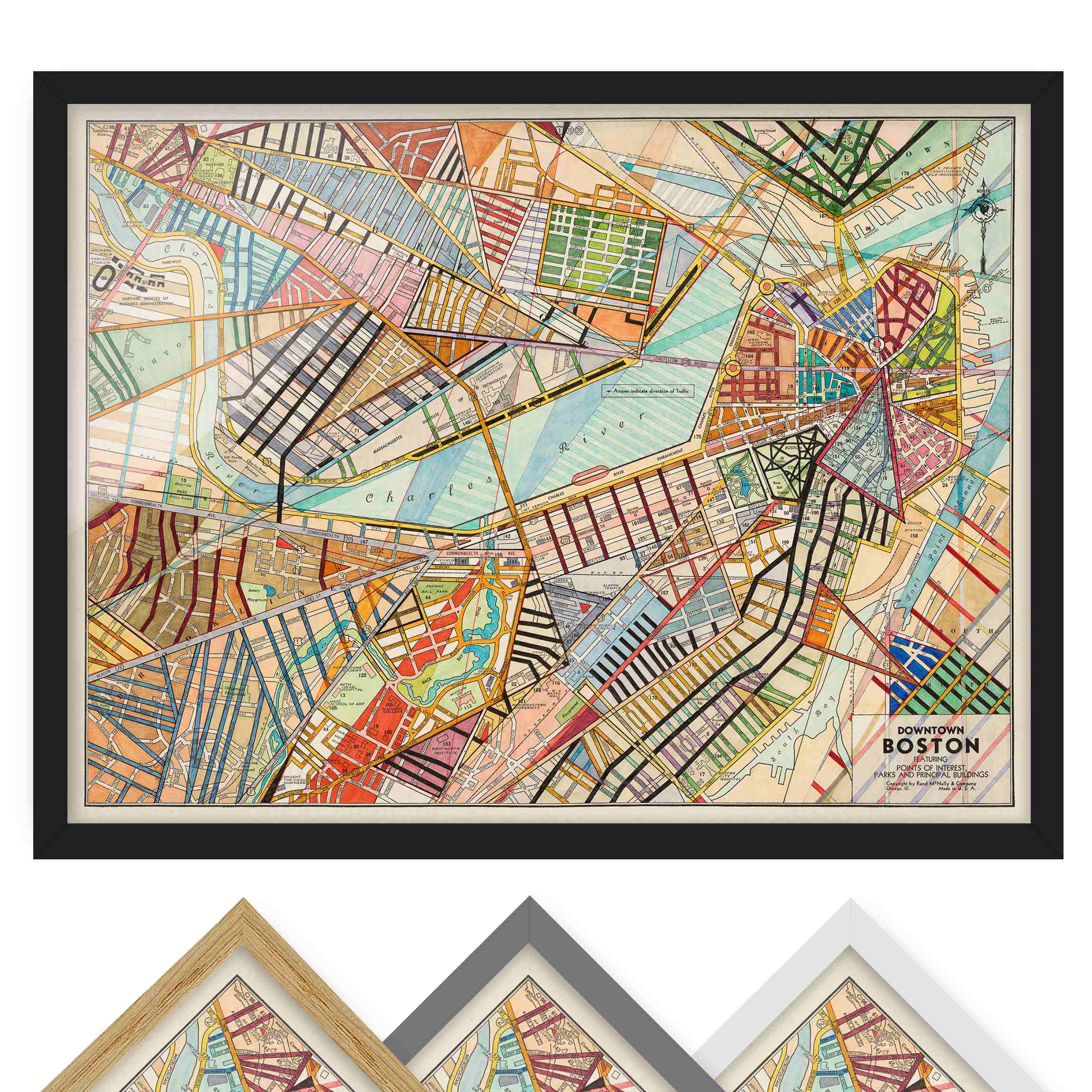 Bild mit Rahmen - Querformat Moderne Karte von Boston