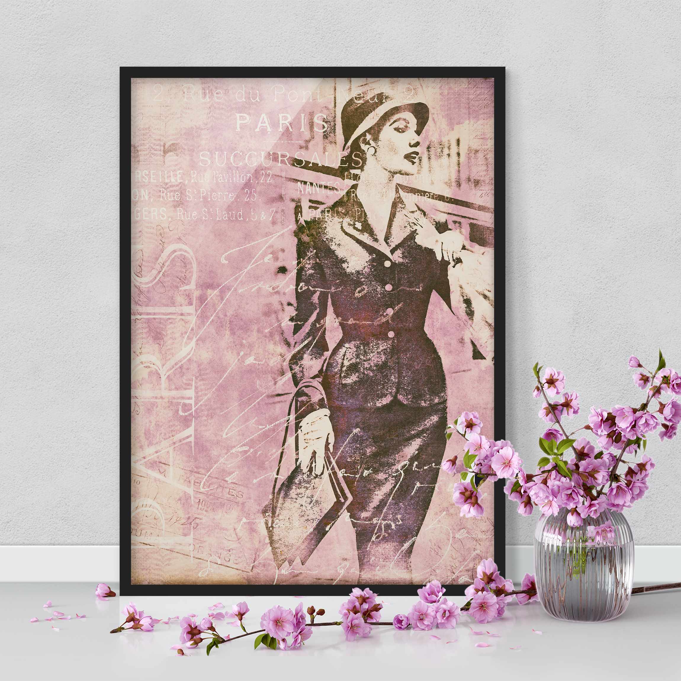 Bild mit Rahmen - Hochformat Vintage Collage - Pariserin