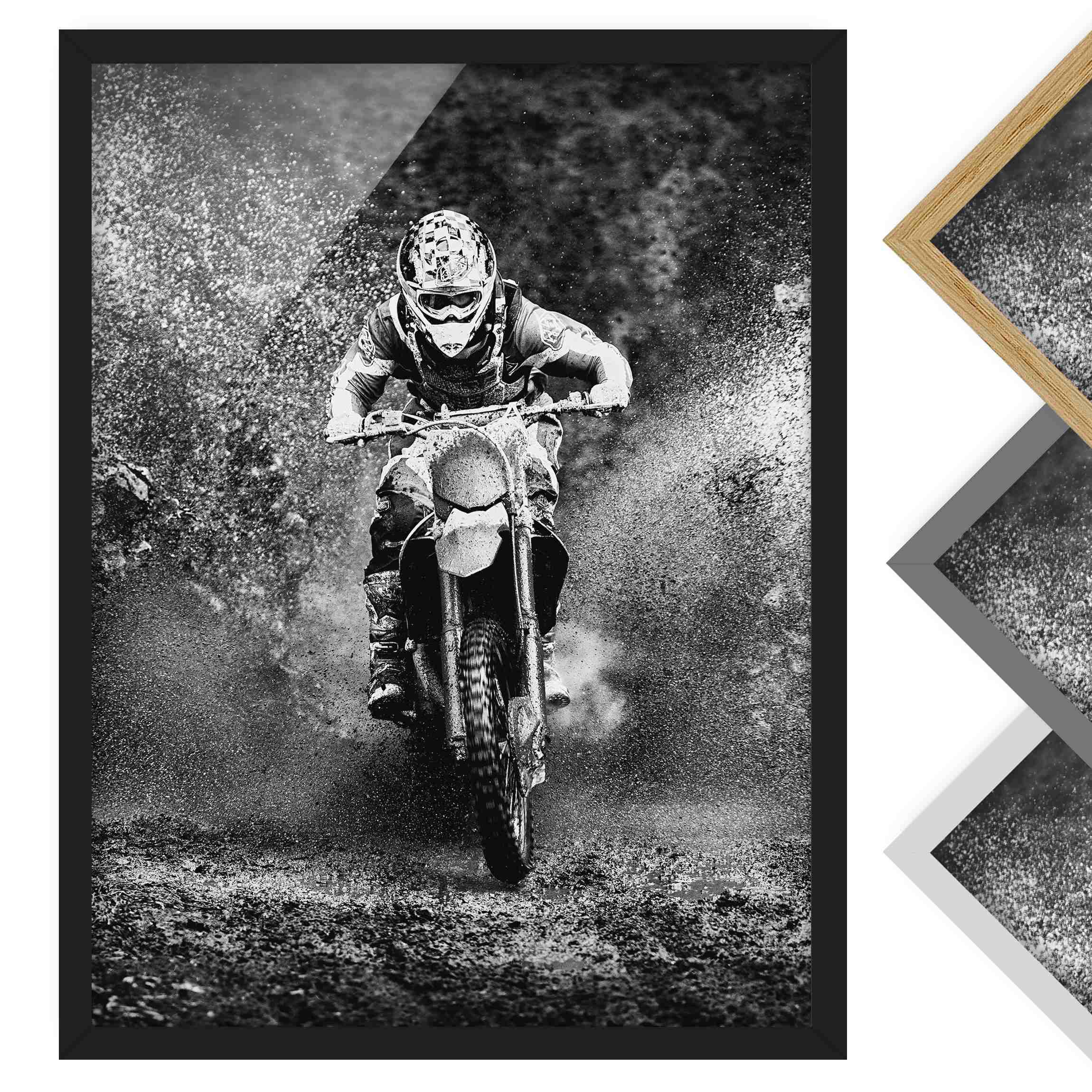 Bild mit Rahmen - Hochformat Motocross im Schlamm