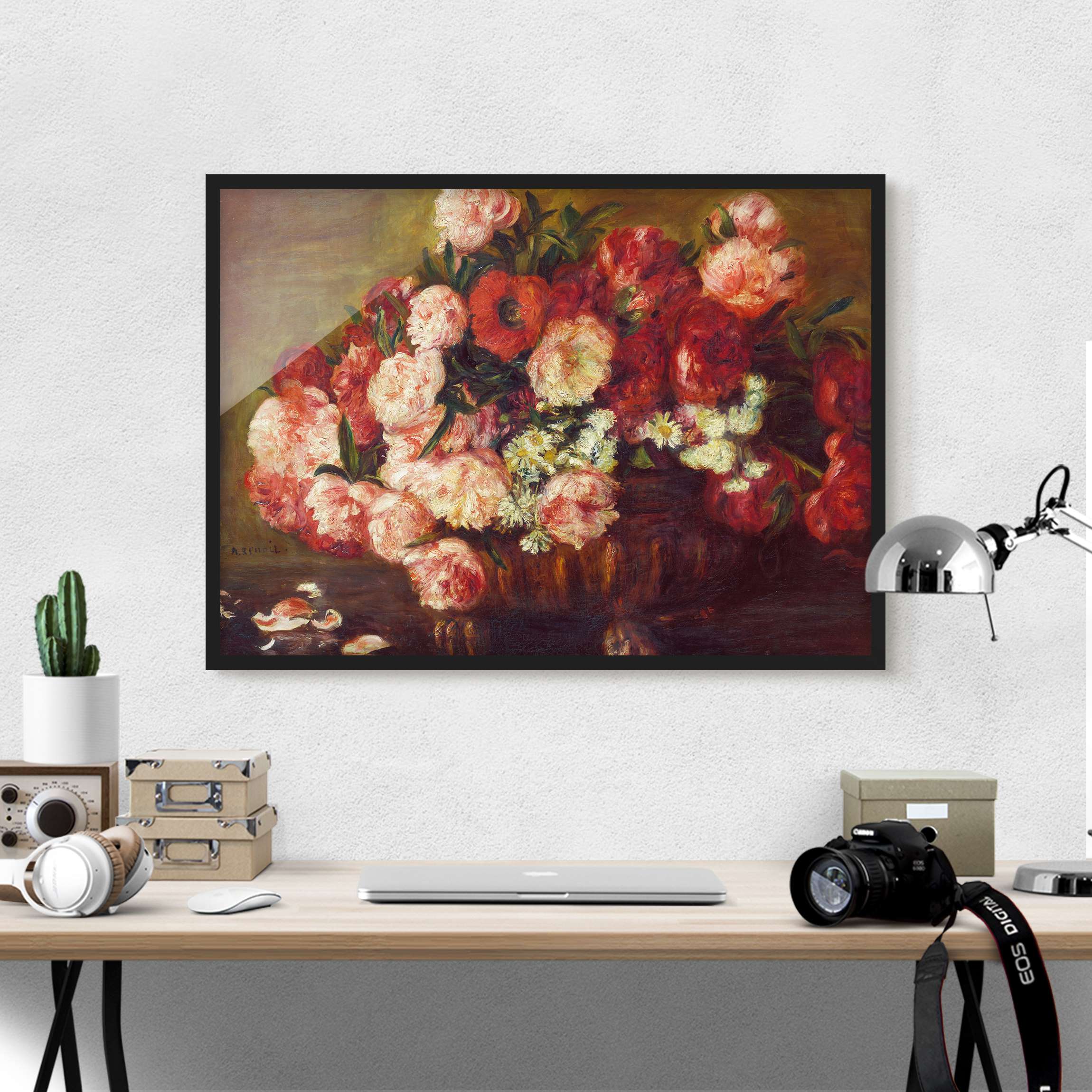 Bild mit Rahmen - Querformat Auguste Renoir - Stillleben mit Pfingstrosen