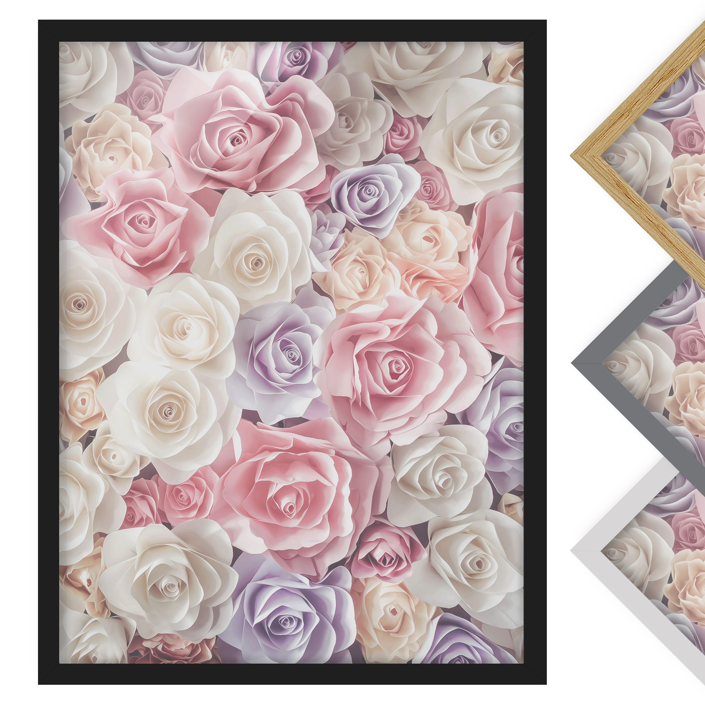 Blumen Bild mit Rahmen Pastell Paper Art Rosen