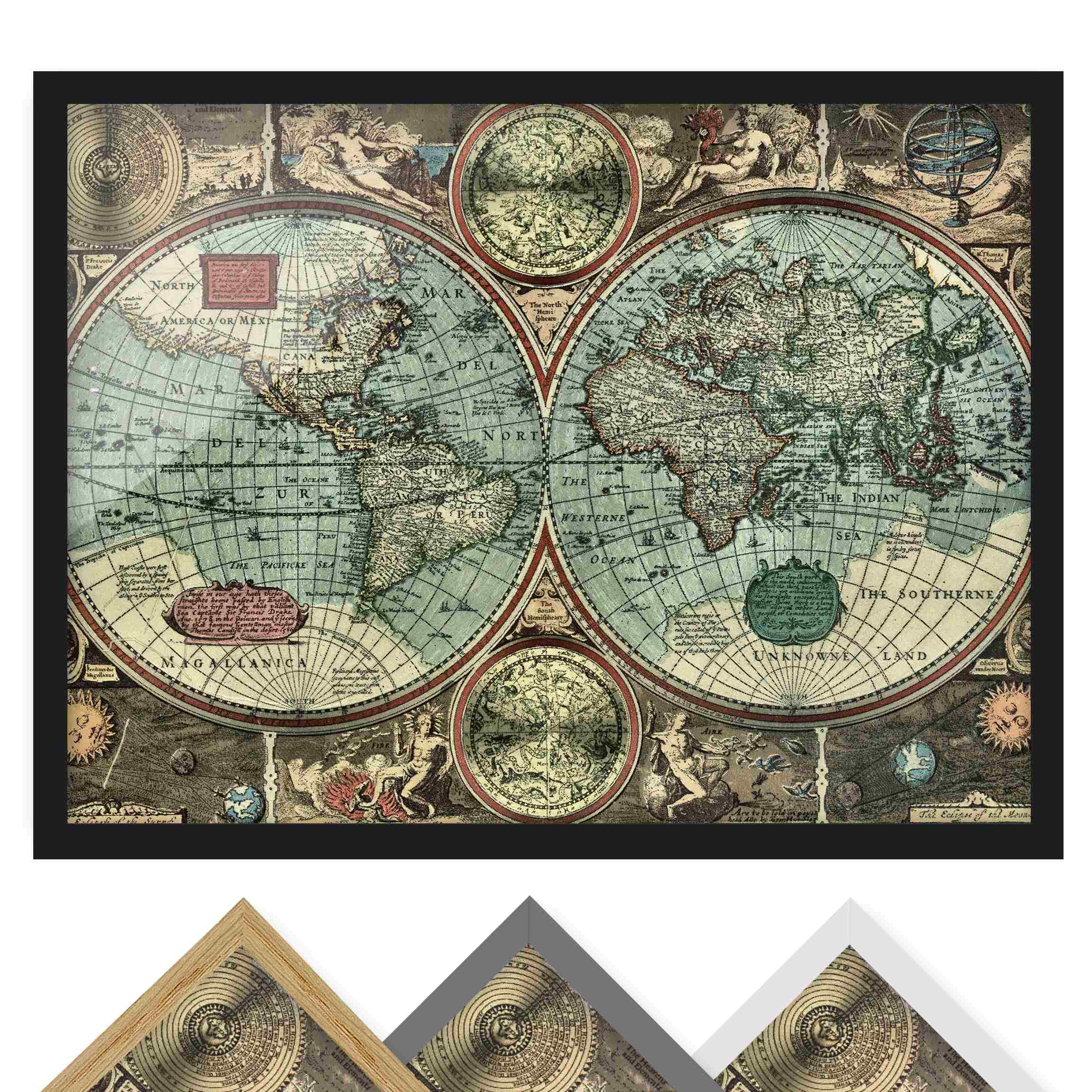 Weltkarte Bild mit Rahmen Die alte Welt