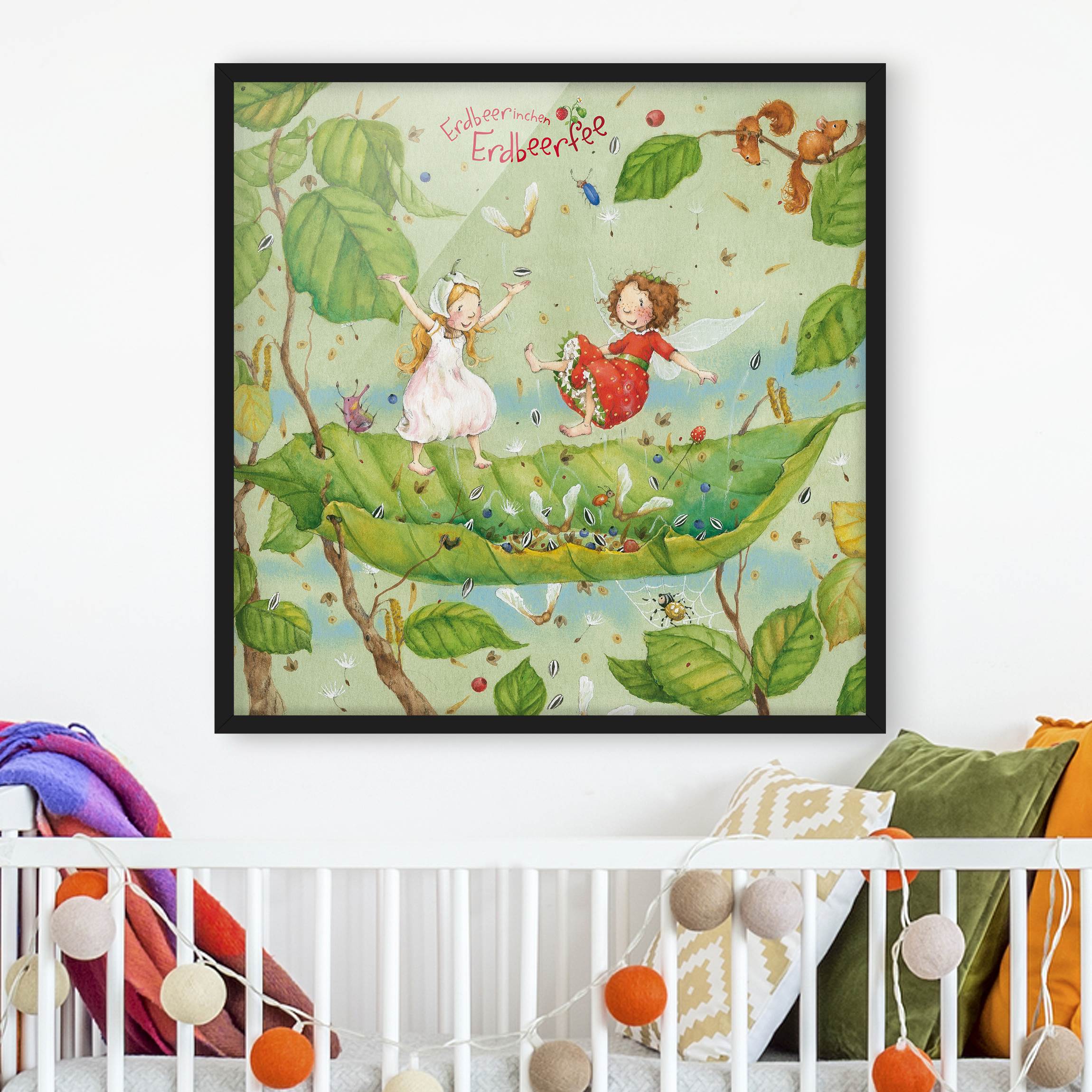 Kinderzimmer Bild mit Rahmen Erdbeerinchen Erdbeerfee - Trampolin