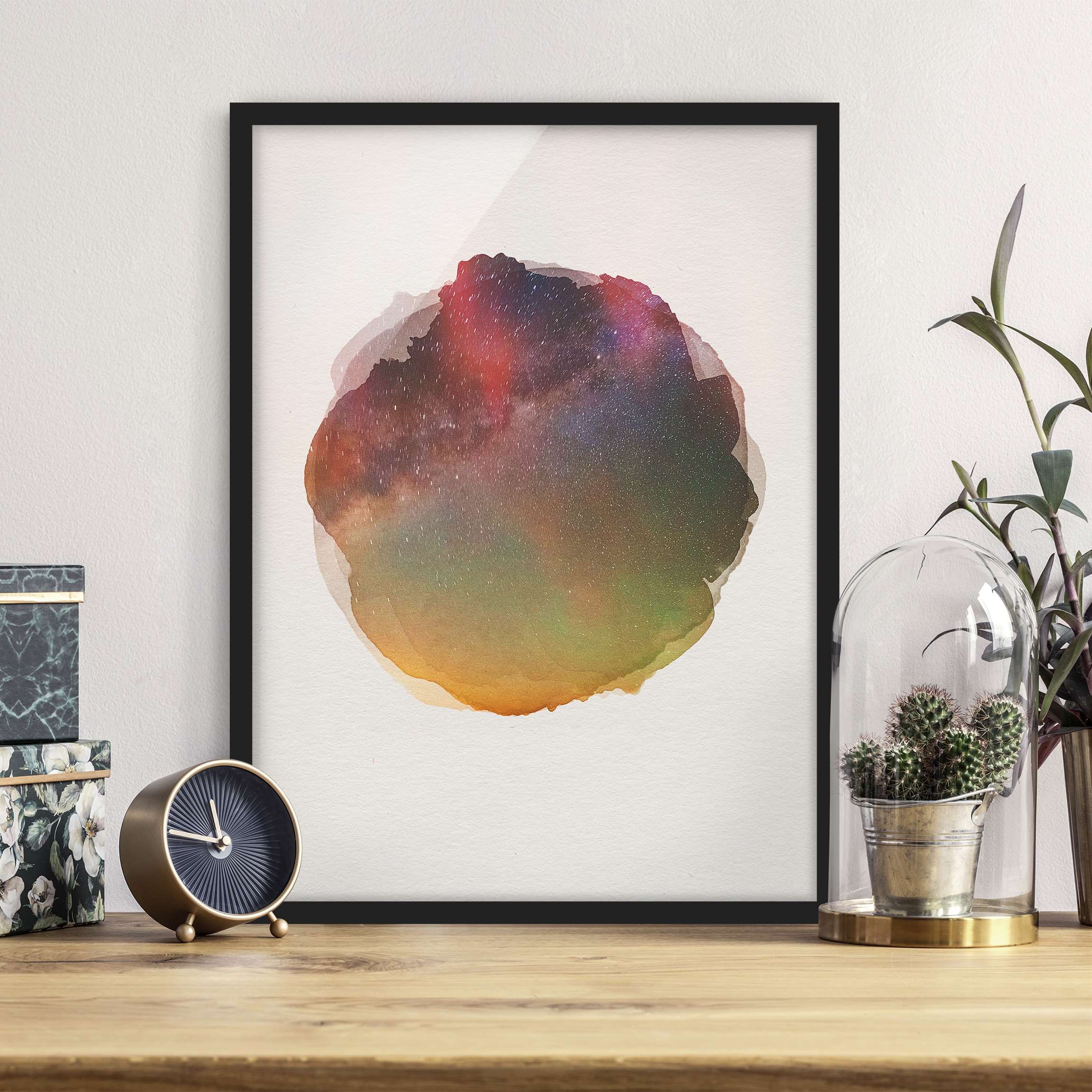 Bild mit Rahmen - Hochformat Wasserfarben - Sternenhimmel über dem Meer