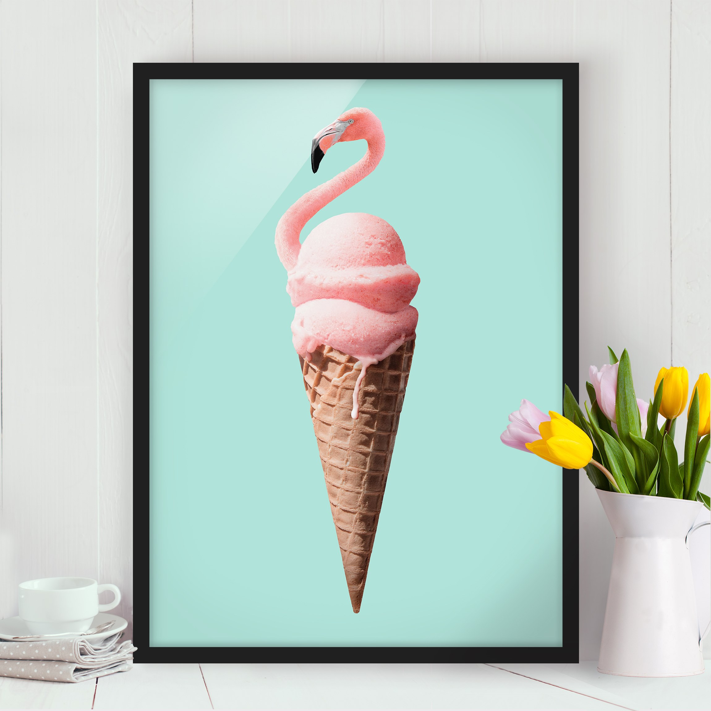 Bild mit Rahmen Eis mit Flamingo