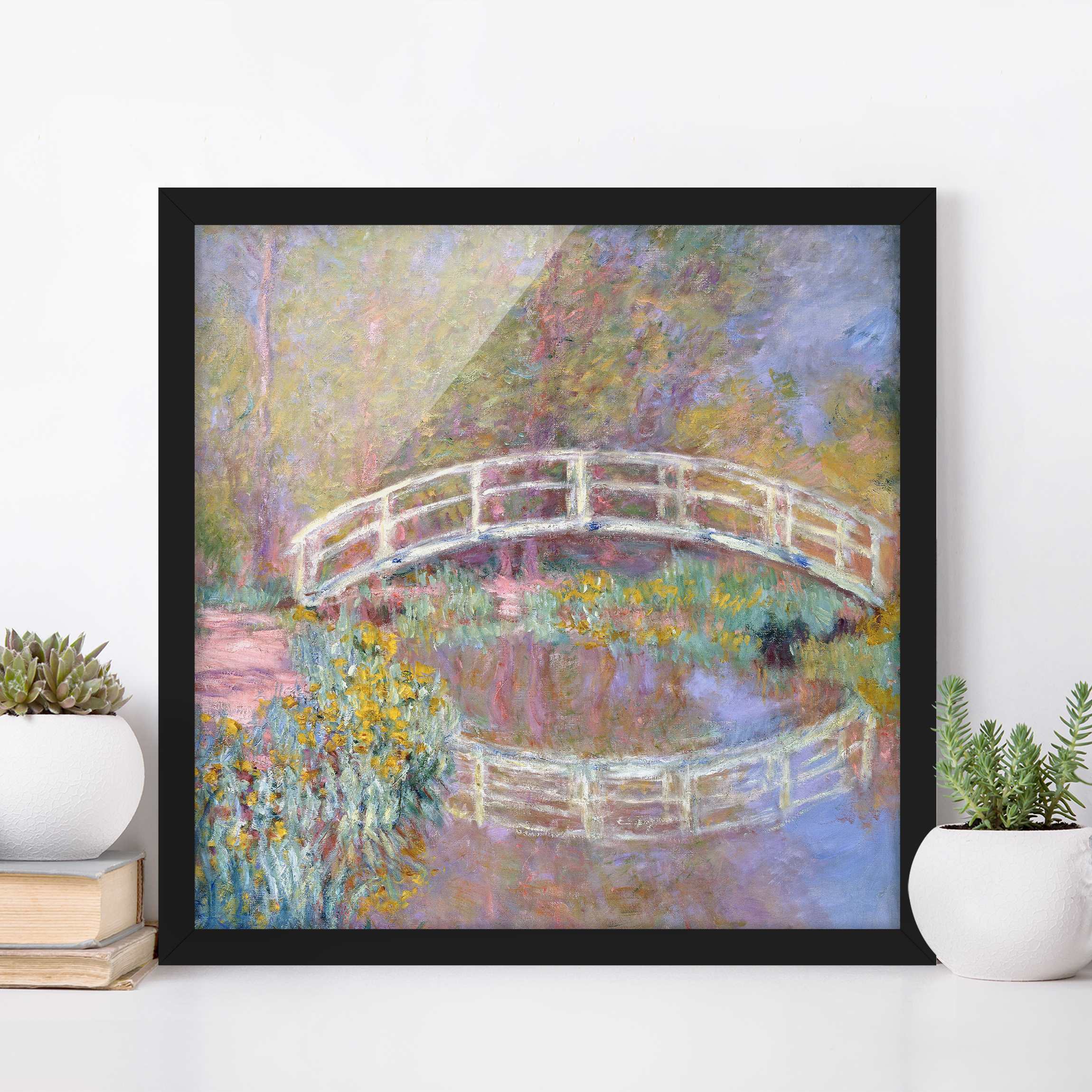 Kunstdruck mit Rahmen Claude Monet - Brücke Monets Garten