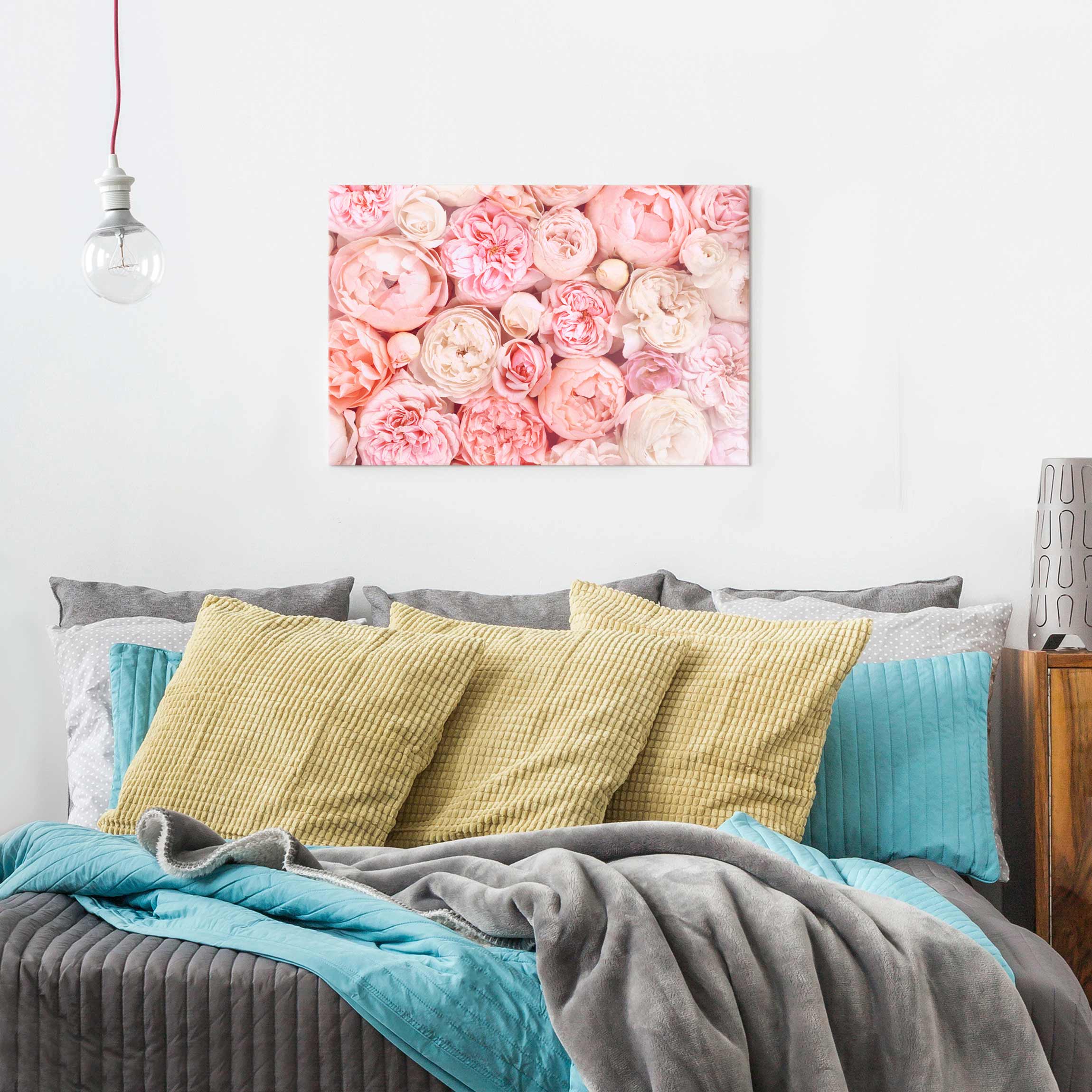 Glasbild - Querformat Rosen Rosé Koralle Shabby