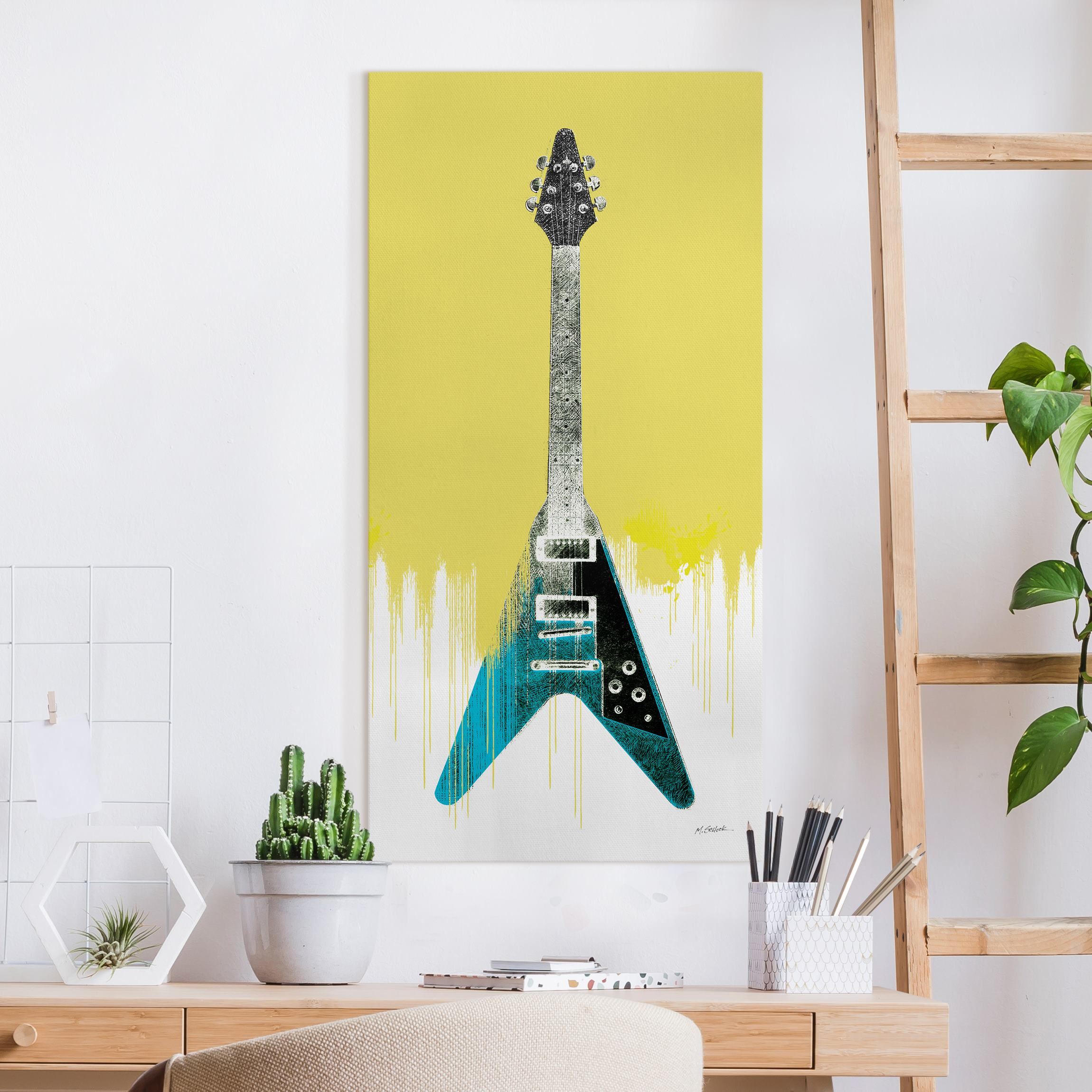 Leinwandbild E-Gitarre auf Gelb