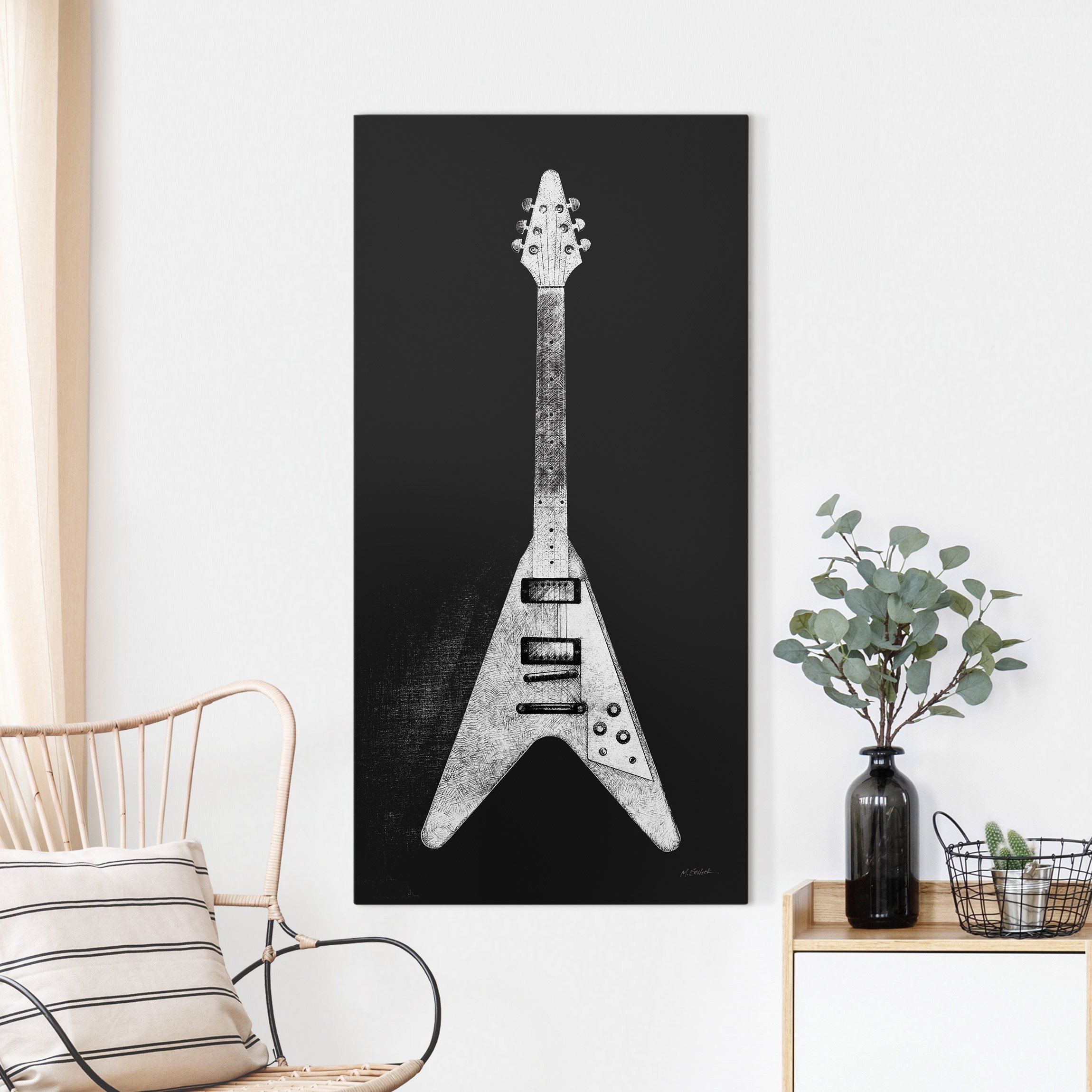 Leinwandbild E-Gitarre Schwarz-Weiß