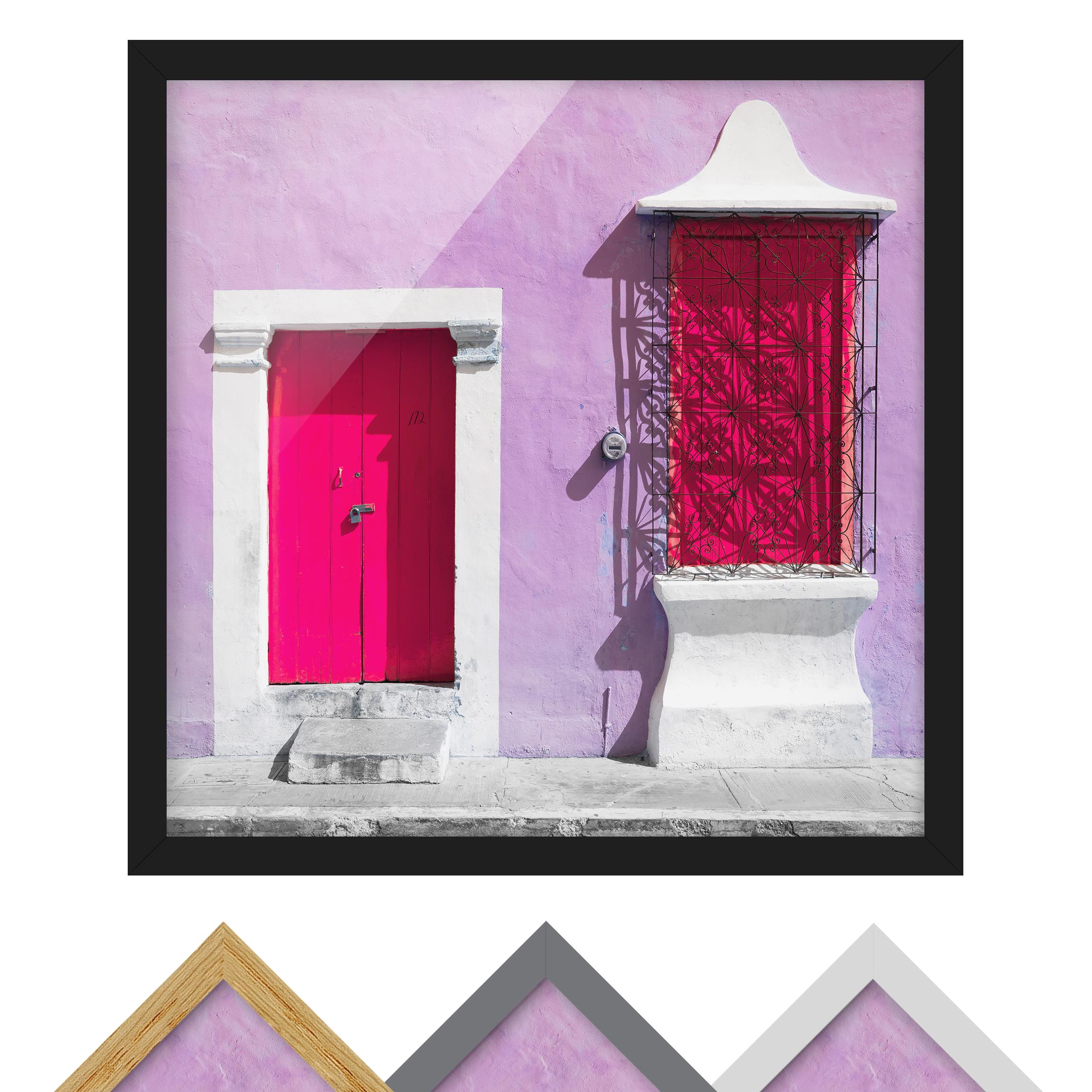 Bild mit Rahmen - Quadrat Rosa Fassade Pinke Tür