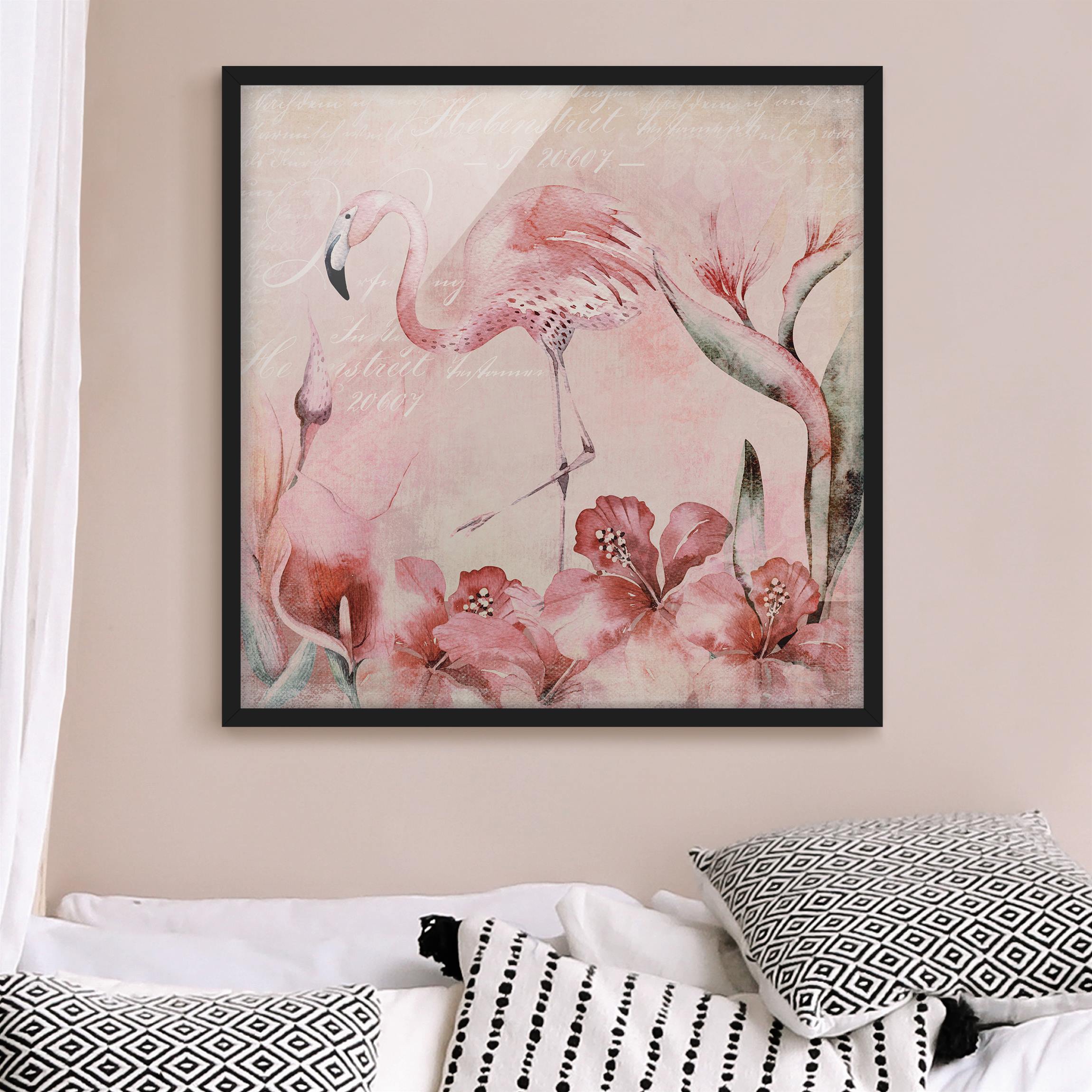 Bild mit Rahmen Shabby Chic Collage - Flamingo