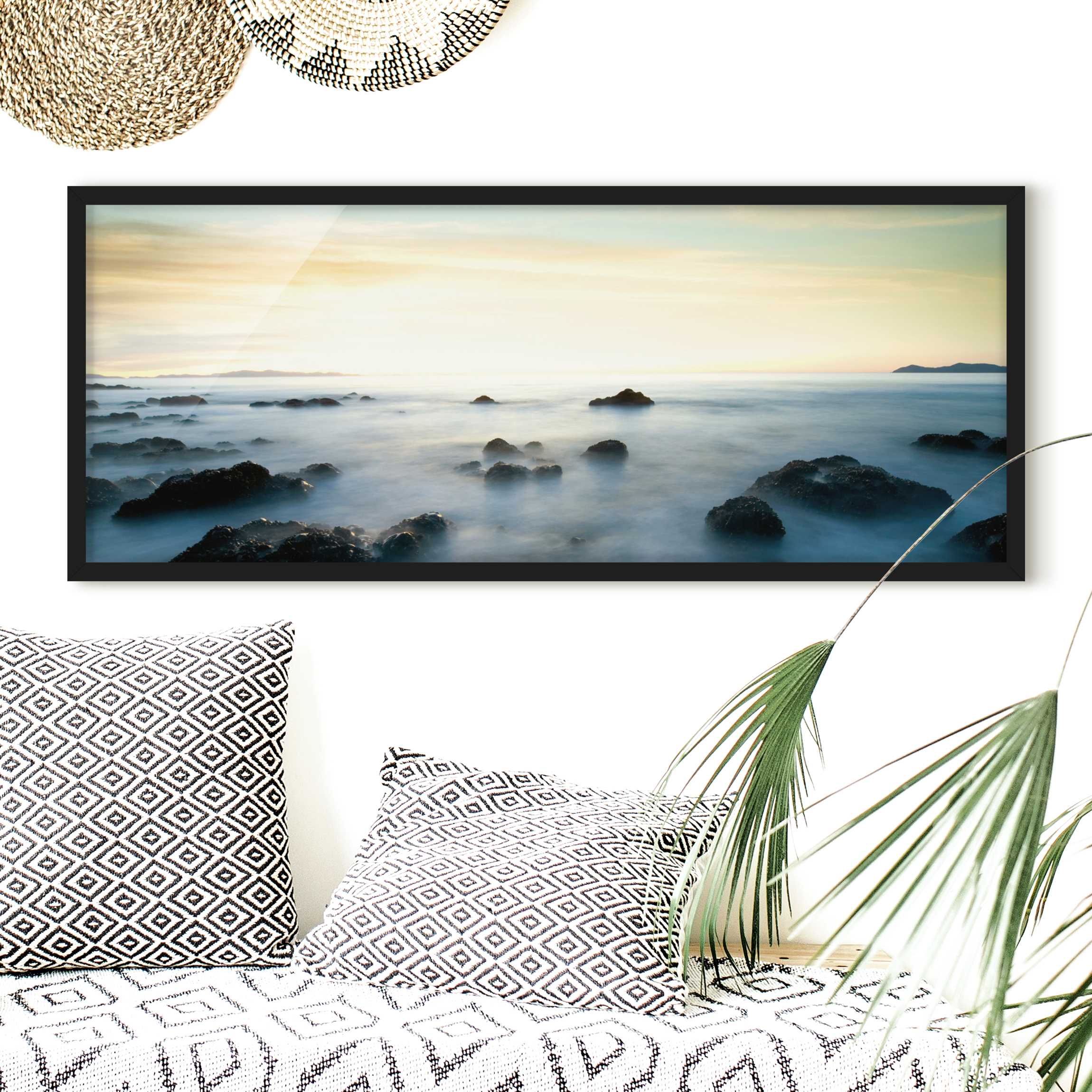 Bild mit Rahmen - Panorama Sonnenuntergang über dem Ozean