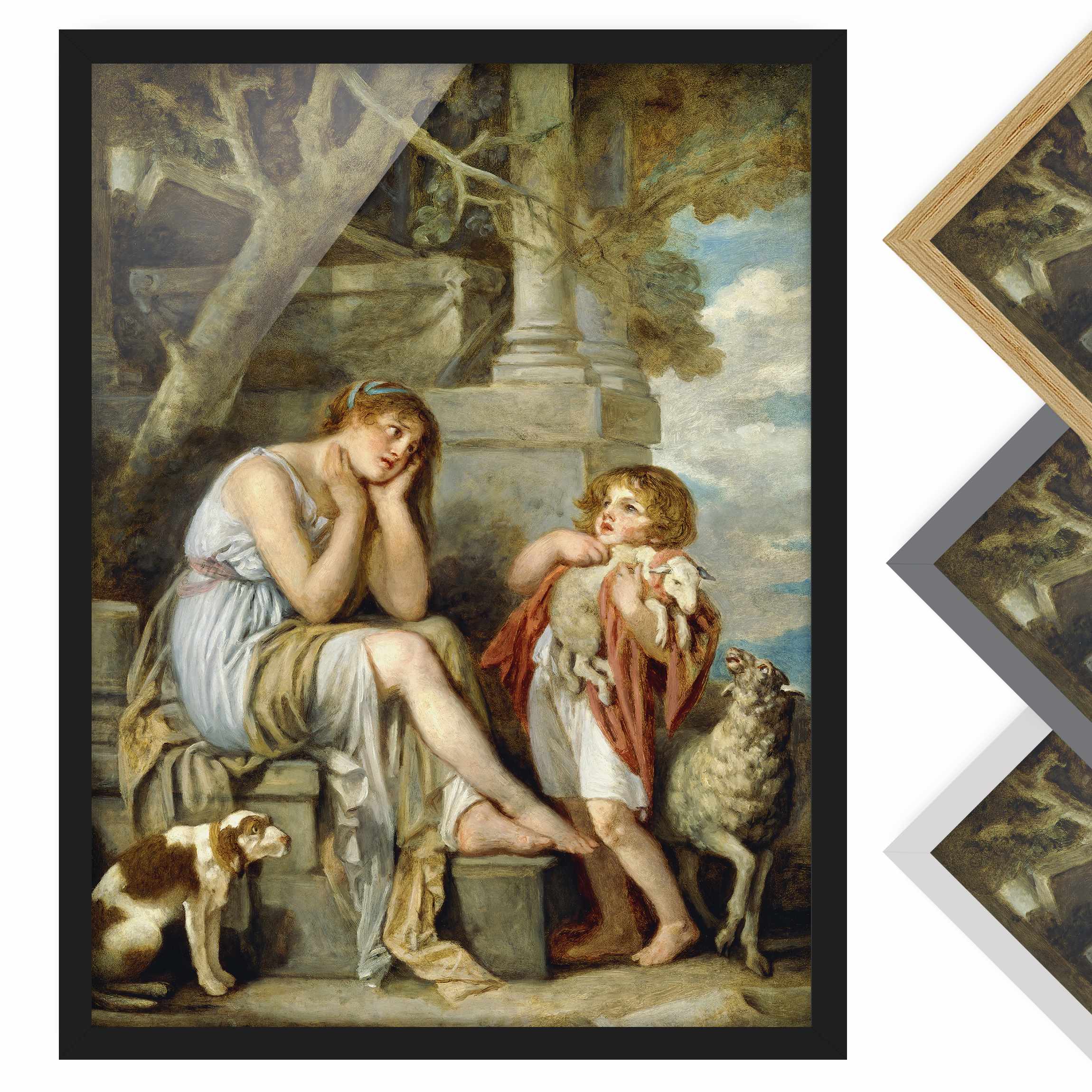 Kunstdruck mit Rahmen Jean Baptiste Greuze - L'Agneau Chéri