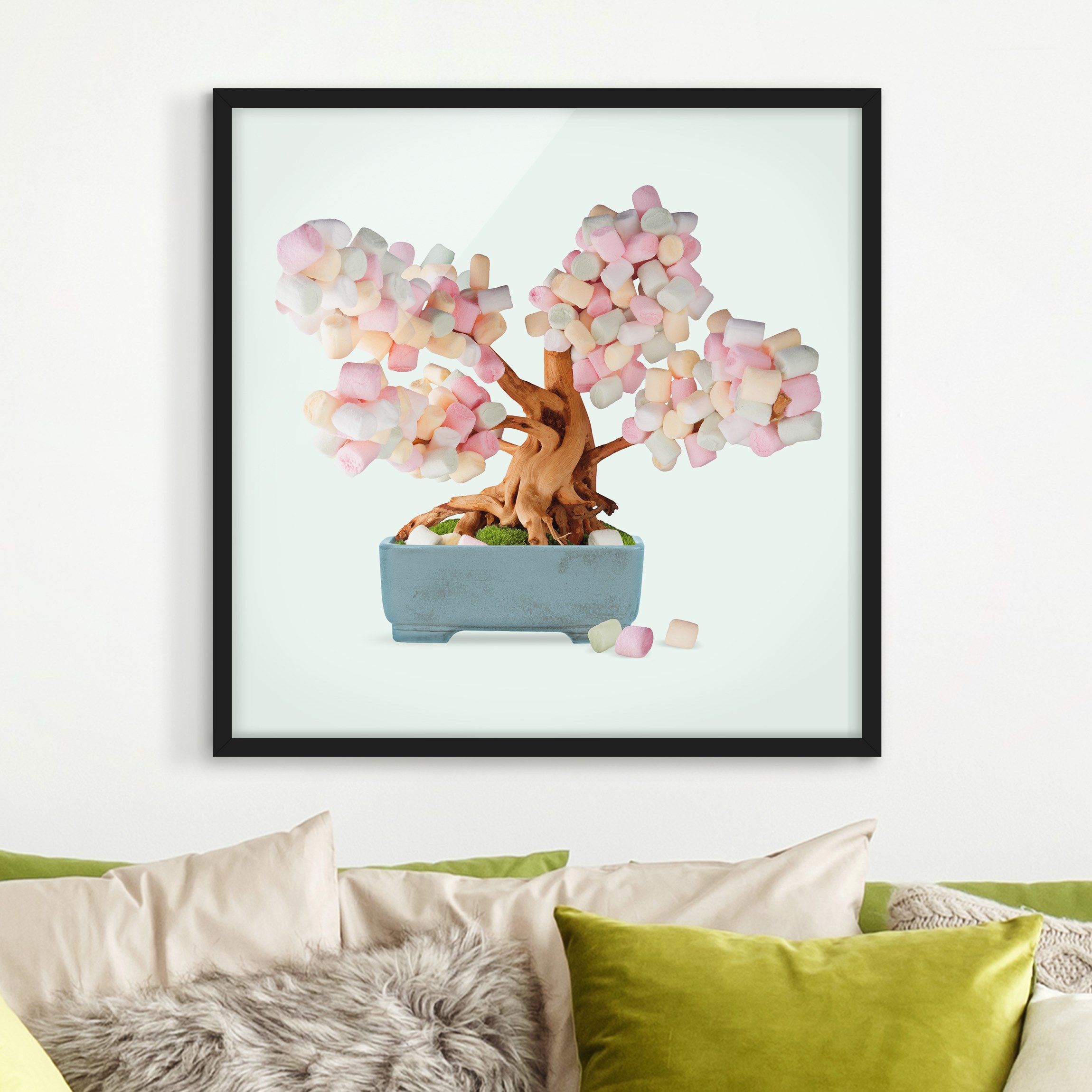 Bild mit Rahmen - Quadrat Bonsai mit Marshmallows